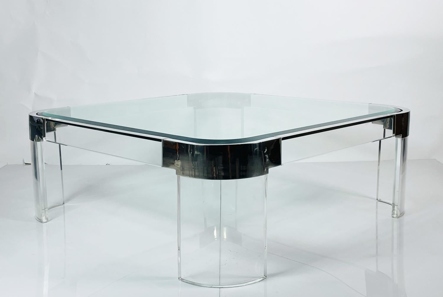 Charles Hollis Jones Waterfall Coffee Table in Lucite, Glass & Polished Nickel For Sale 12