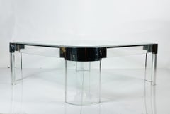 Charles Hollis Jones Waterfall Coffee Table in Lucite, Glass & Polished Nickel