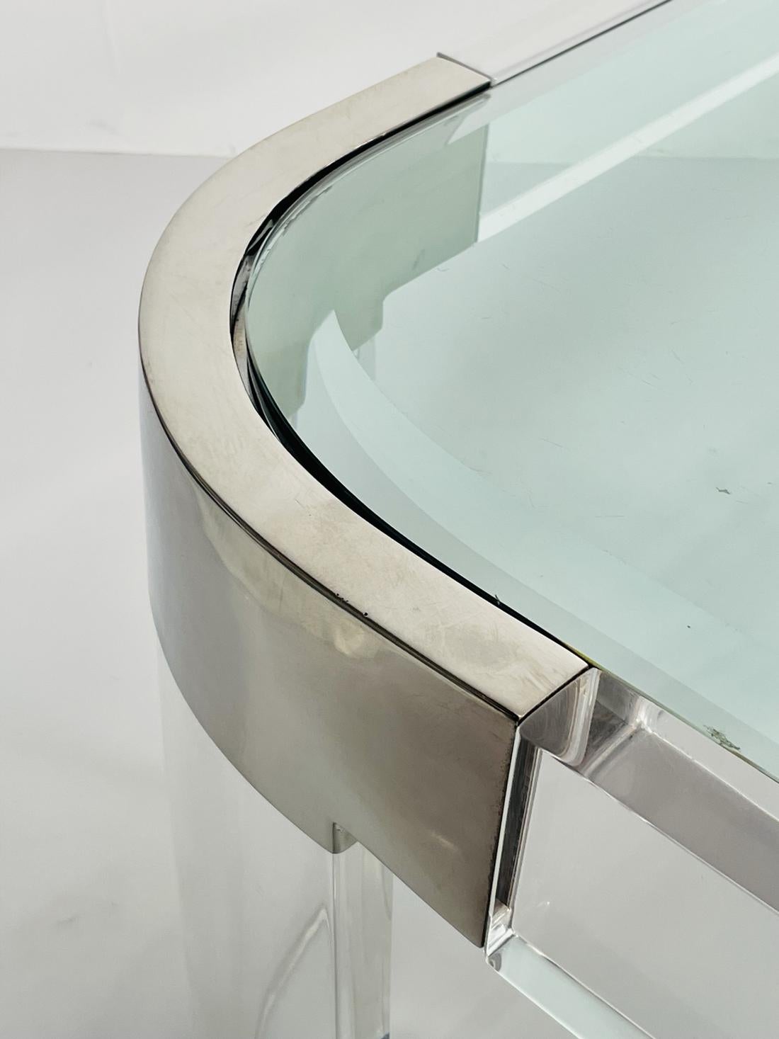 Charles Hollis Jones Waterfall Coffee Table in Lucite, Glass & Polished Nickel In Good Condition For Sale In Los Angeles, CA