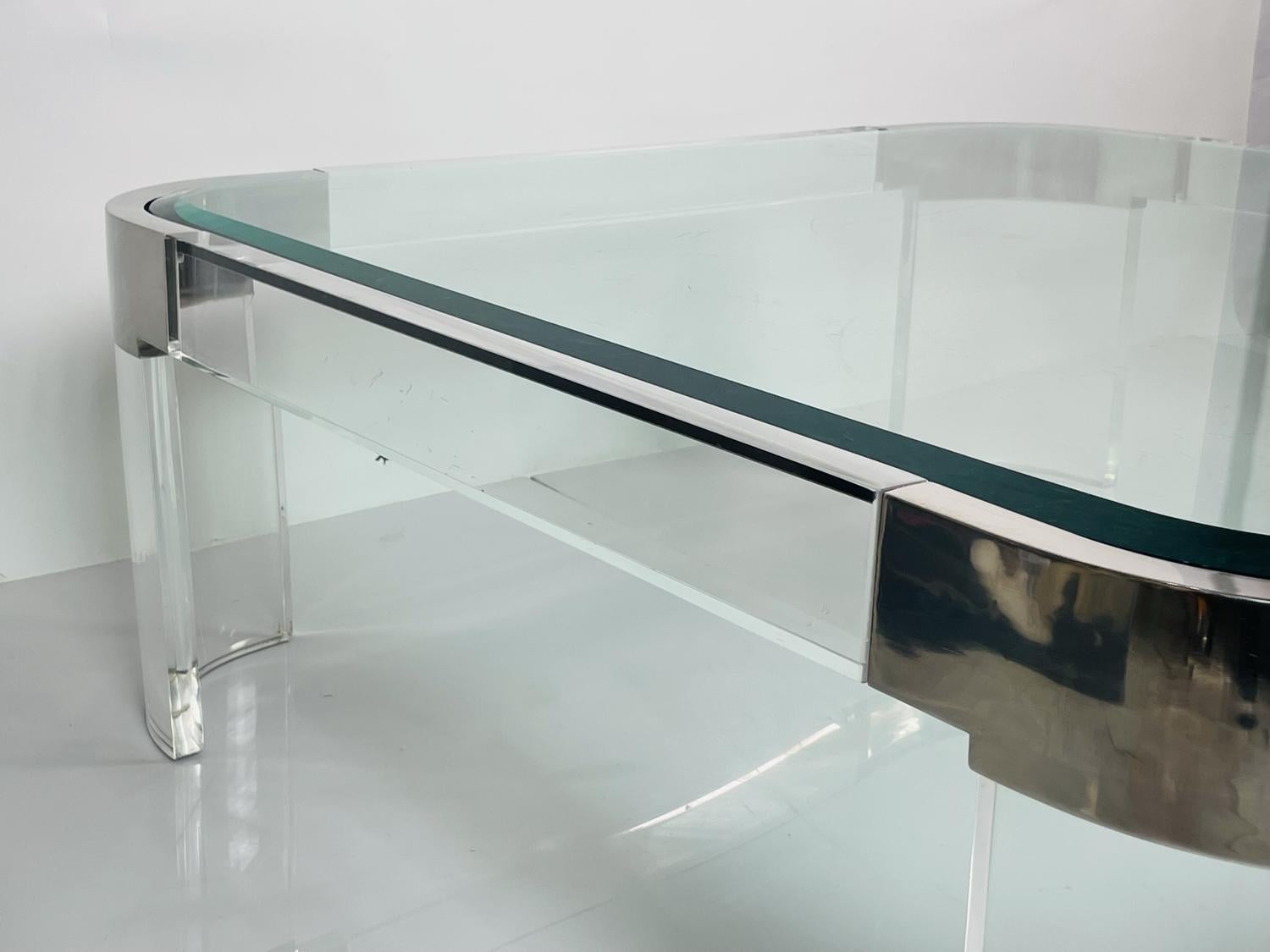 Late 20th Century Charles Hollis Jones Waterfall Coffee Table in Lucite, Glass & Polished Nickel For Sale