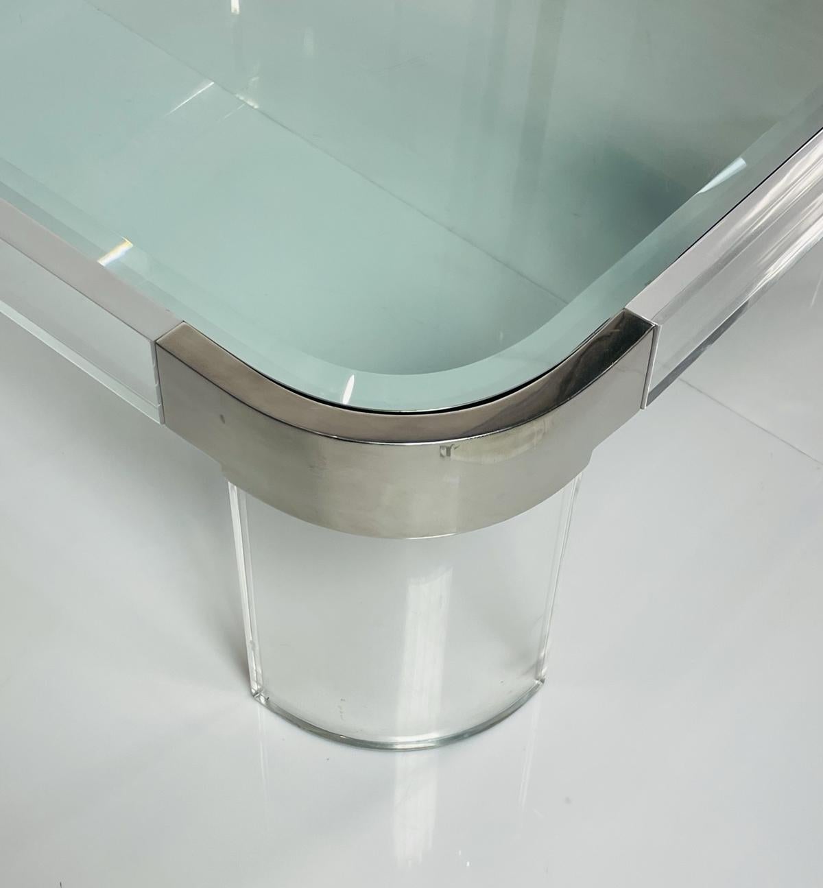 Charles Hollis Jones Waterfall Coffee Table in Lucite, Glass & Polished Nickel For Sale 1