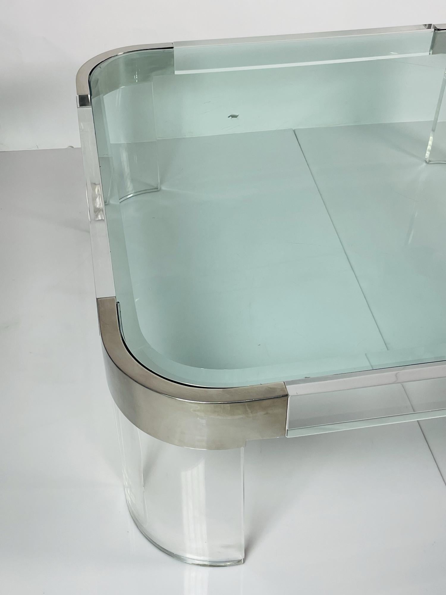 Charles Hollis Jones Waterfall Coffee Table in Lucite, Glass & Polished Nickel For Sale 2