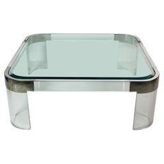 Charles Hollis Jones Waterfall Coffee Table in Lucite, Glass & Polished Nickel