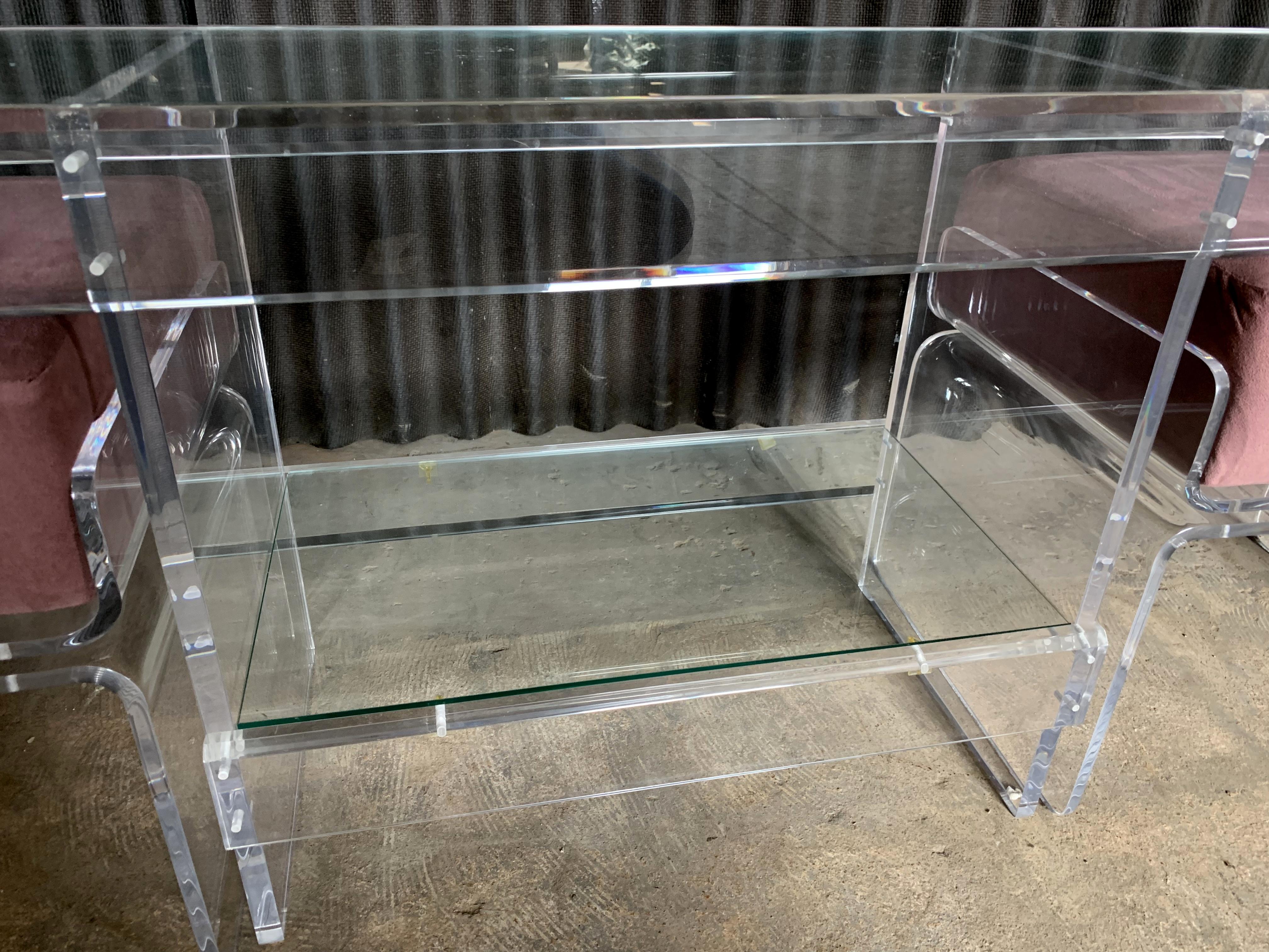 American Charles Hollis Jones Waterfall Style Console Table with Benches
