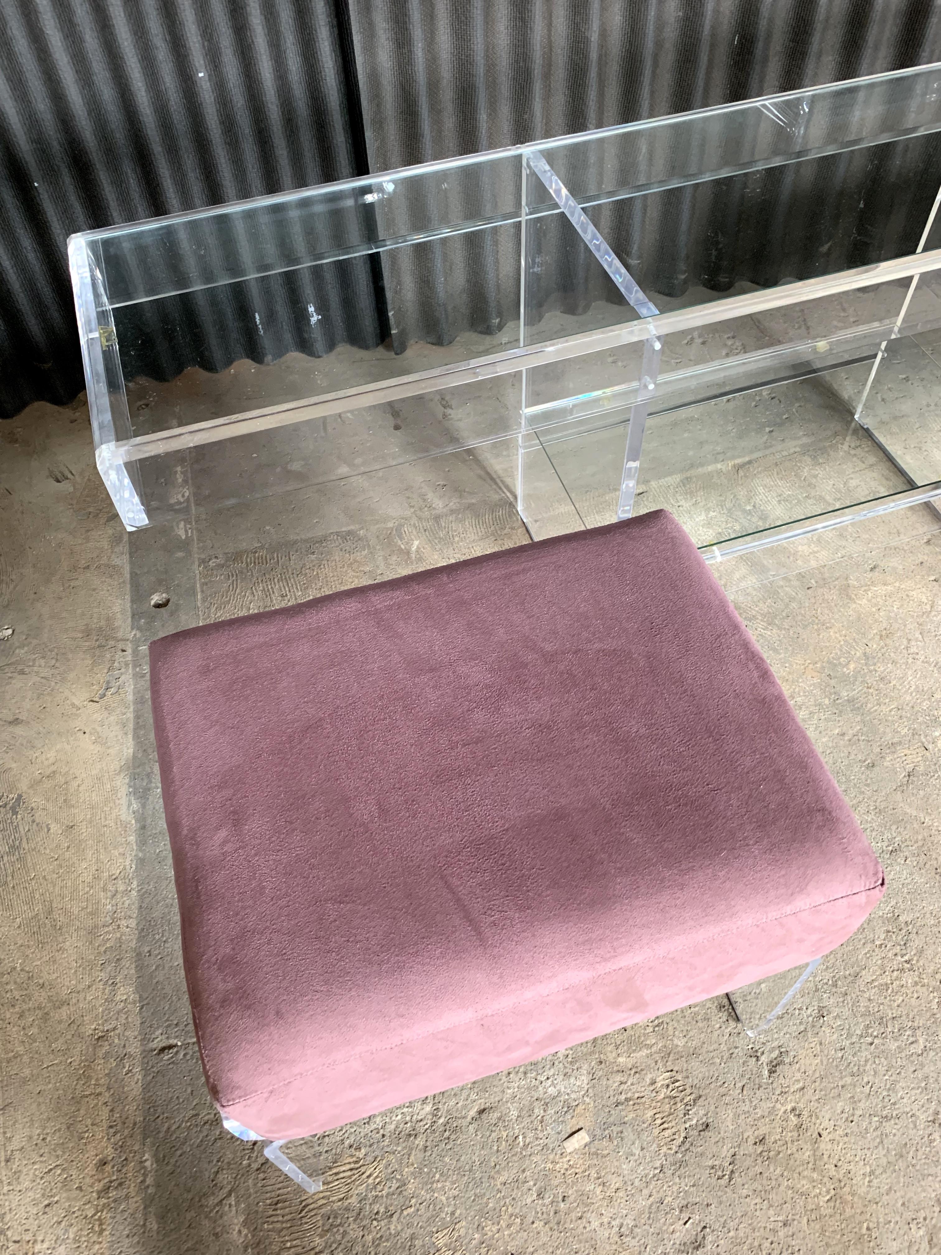 Lucite Charles Hollis Jones Waterfall Style Console Table with Benches