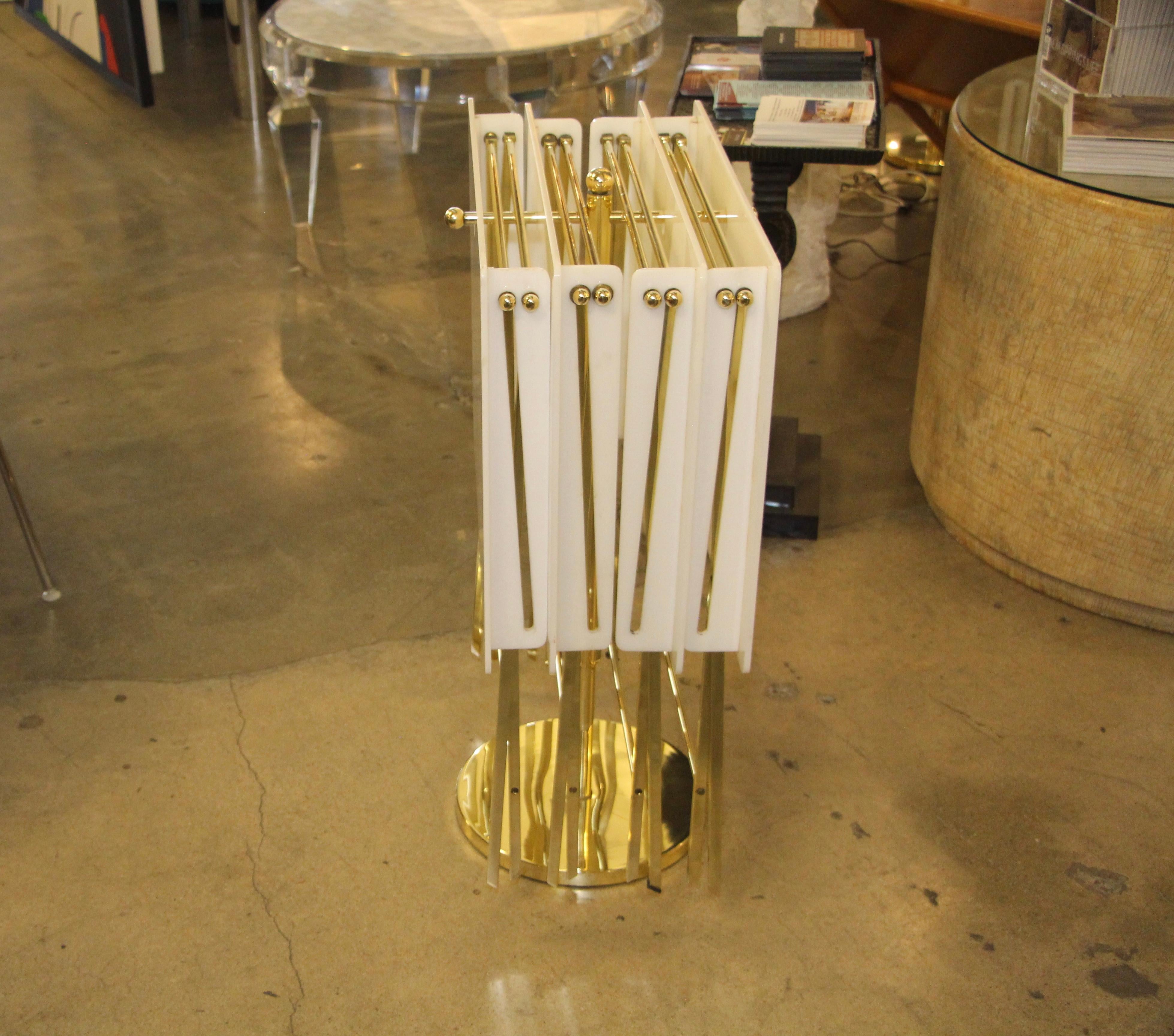 Charles Hollis Jones White Acrylic and Brass Serving Tables with Stand 5
