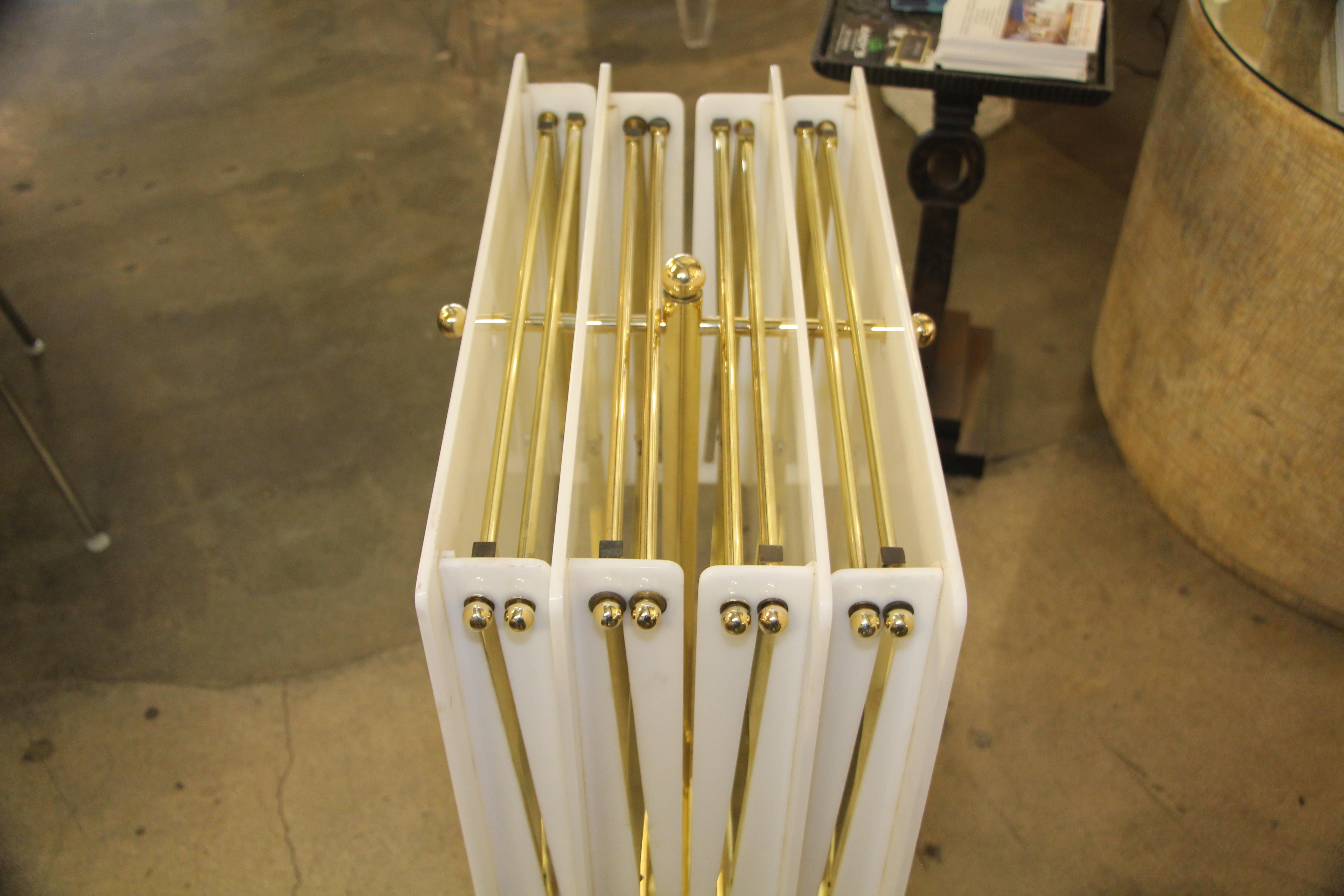 Charles Hollis Jones White Acrylic and Brass Serving Tables with Stand 6