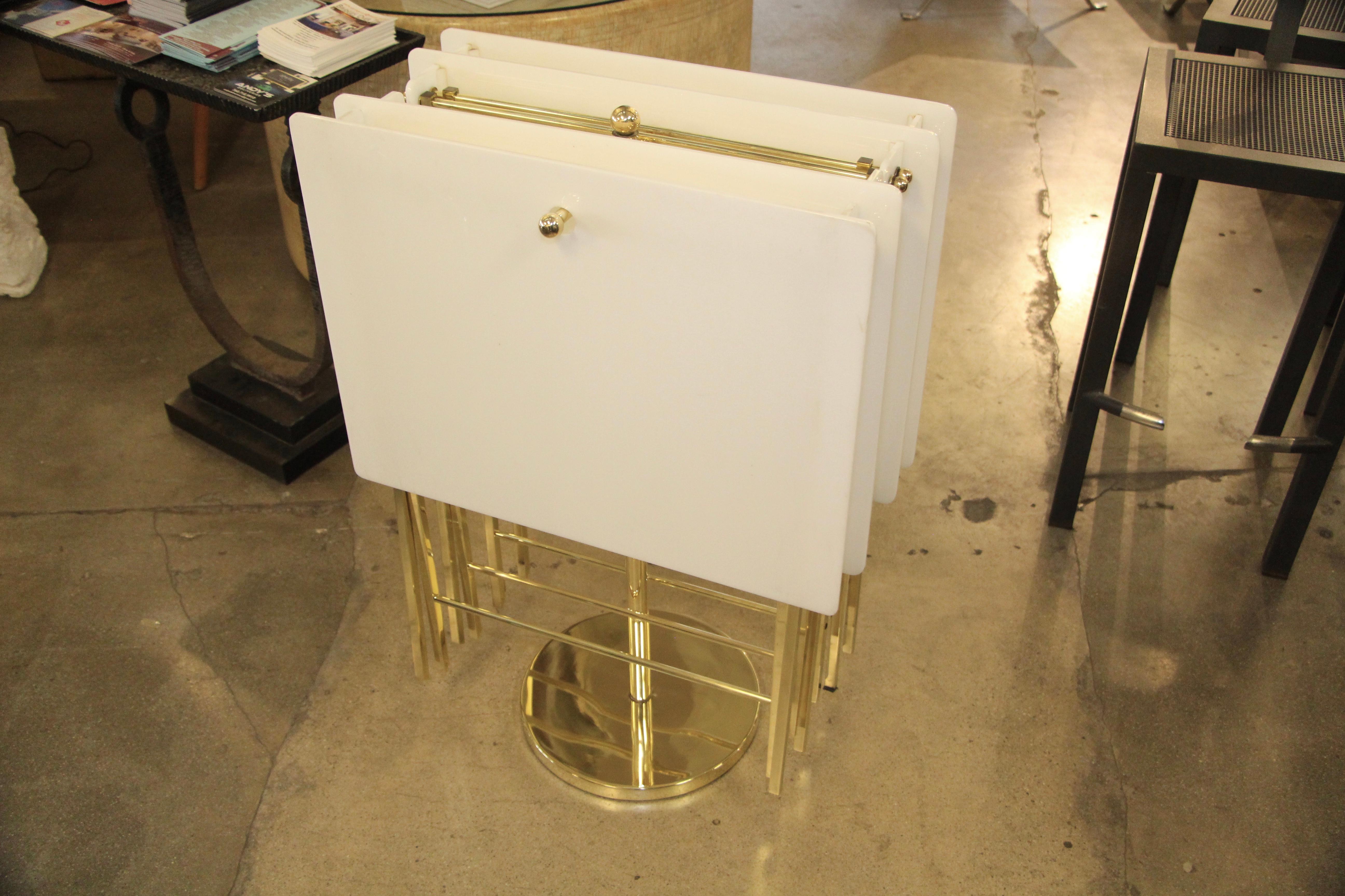 Mid-20th Century Charles Hollis Jones White Acrylic and Brass Serving Tables with Stand