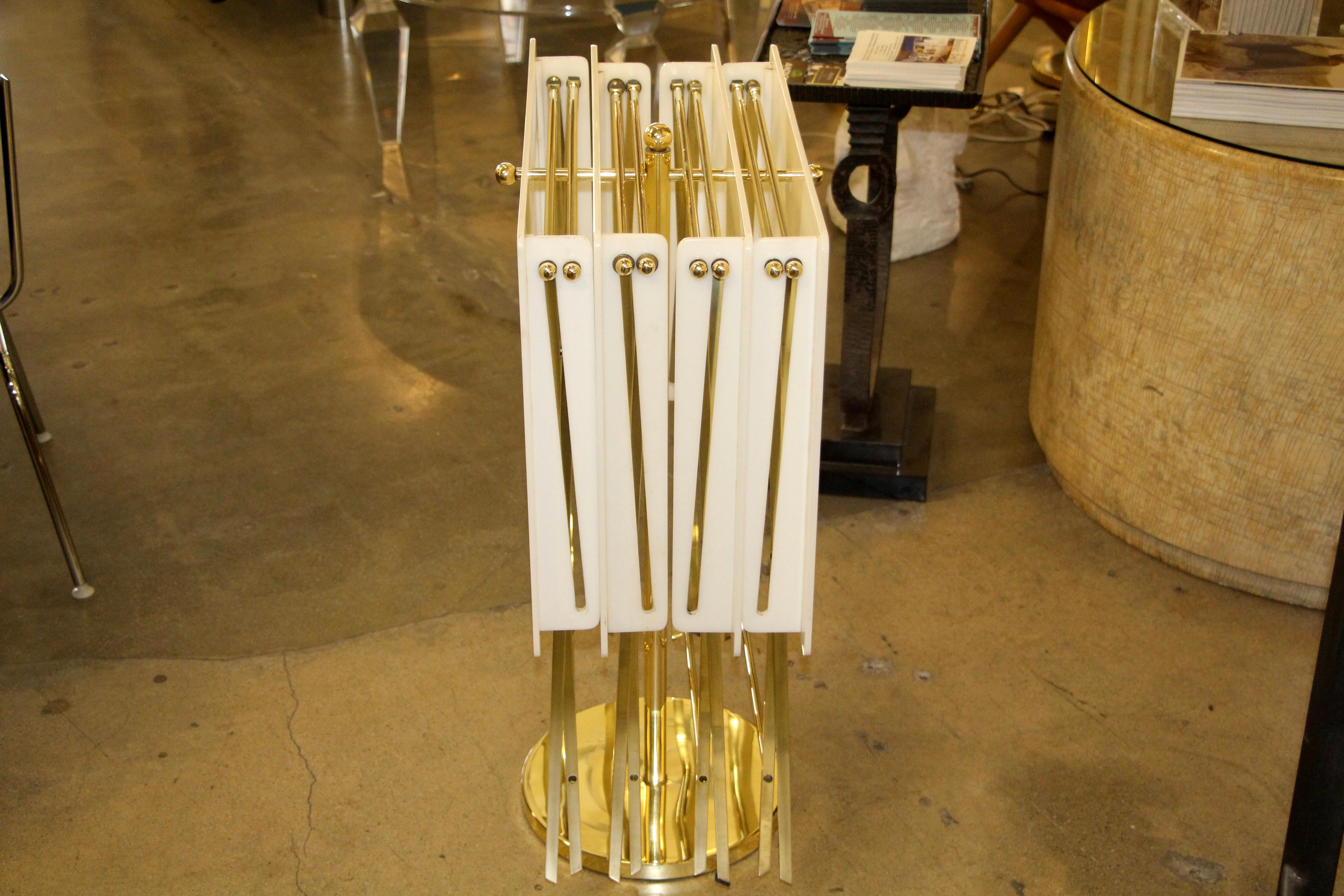 Charles Hollis Jones White Acrylic and Brass Serving Tables with Stand 1