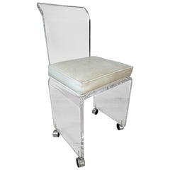 Charles Hollis Jones White Leather and Lucite Vanity Chair, 1970s