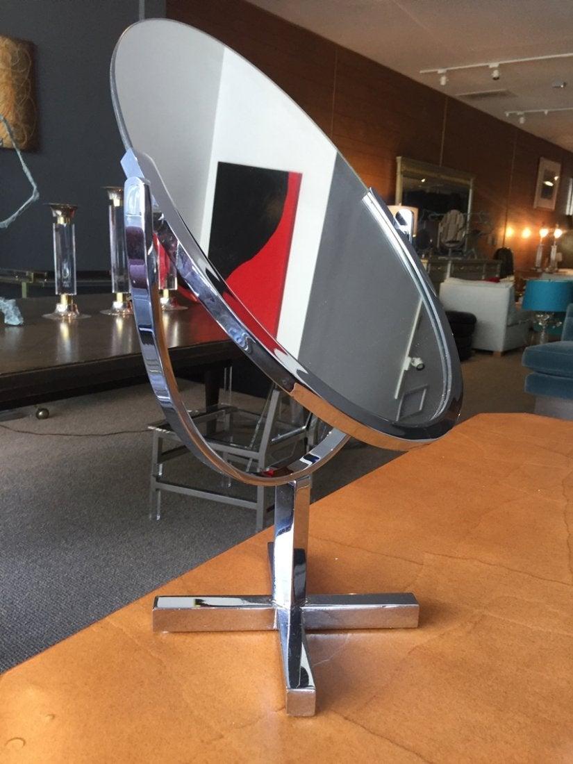 Charles Hollis Jones X-Base Vanity Mirror in Chrome In Good Condition For Sale In Los Angeles, CA