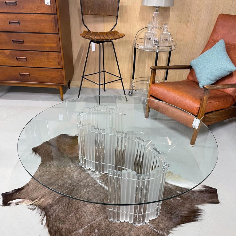 Charles Hollis Style Tubular Tambour Lucite Acrylic Coffee Table Base For Sale 4