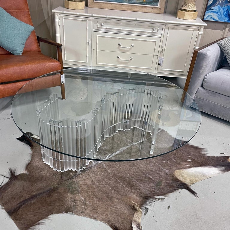 Charles Hollis Style Tubular Tambour Lucite Acrylic Coffee Table Base For Sale 5
