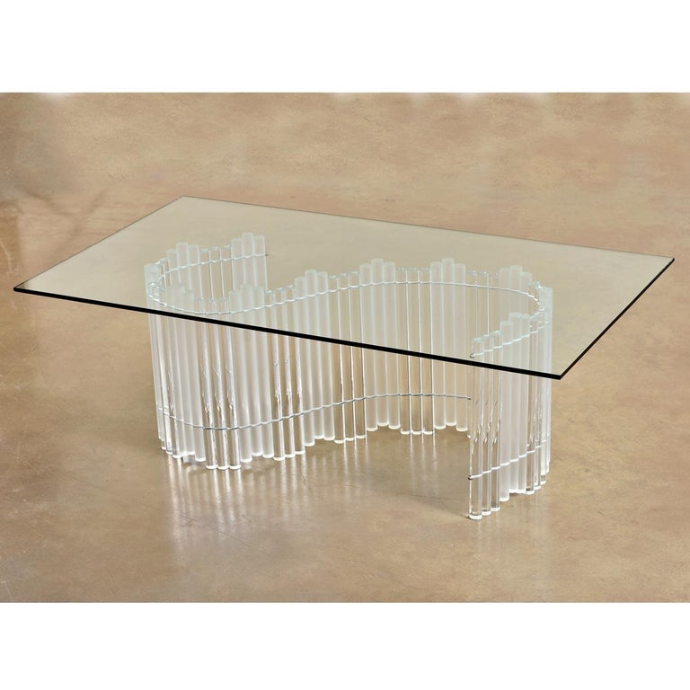 Hollywood Regency Charles Hollis Style Tubular Tambour Lucite Acrylic Coffee Table Base For Sale