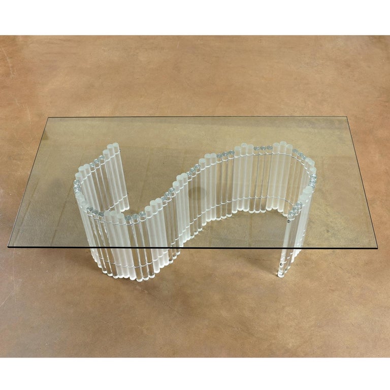 American Charles Hollis Style Tubular Tambour Lucite Acrylic Coffee Table Base For Sale