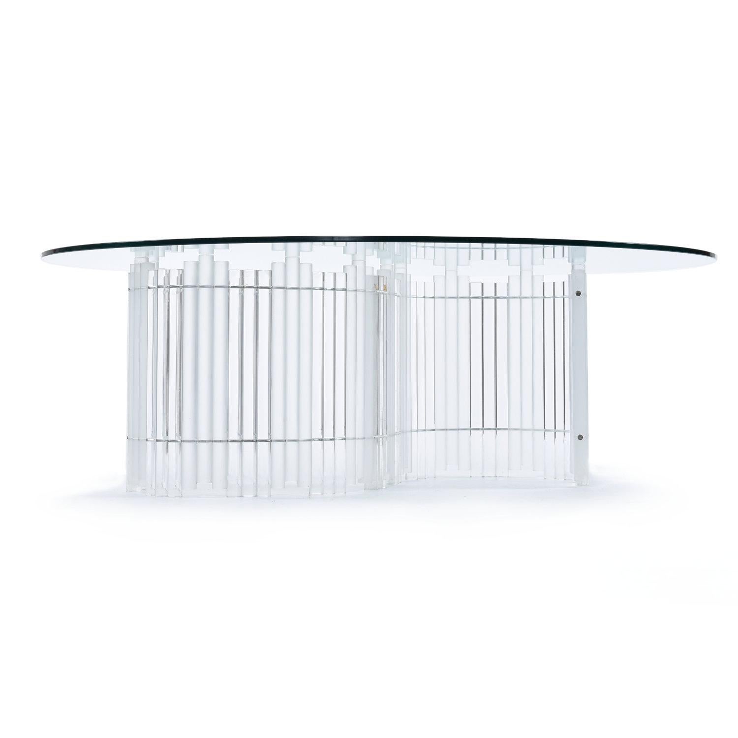 Late 20th Century Charles Hollis Style Tubular Tambour Lucite Acrylic Coffee Table