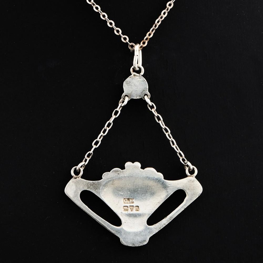 Arts and Crafts Charles Horner Silver Pendant  with Enamel Chester 1909 For Sale