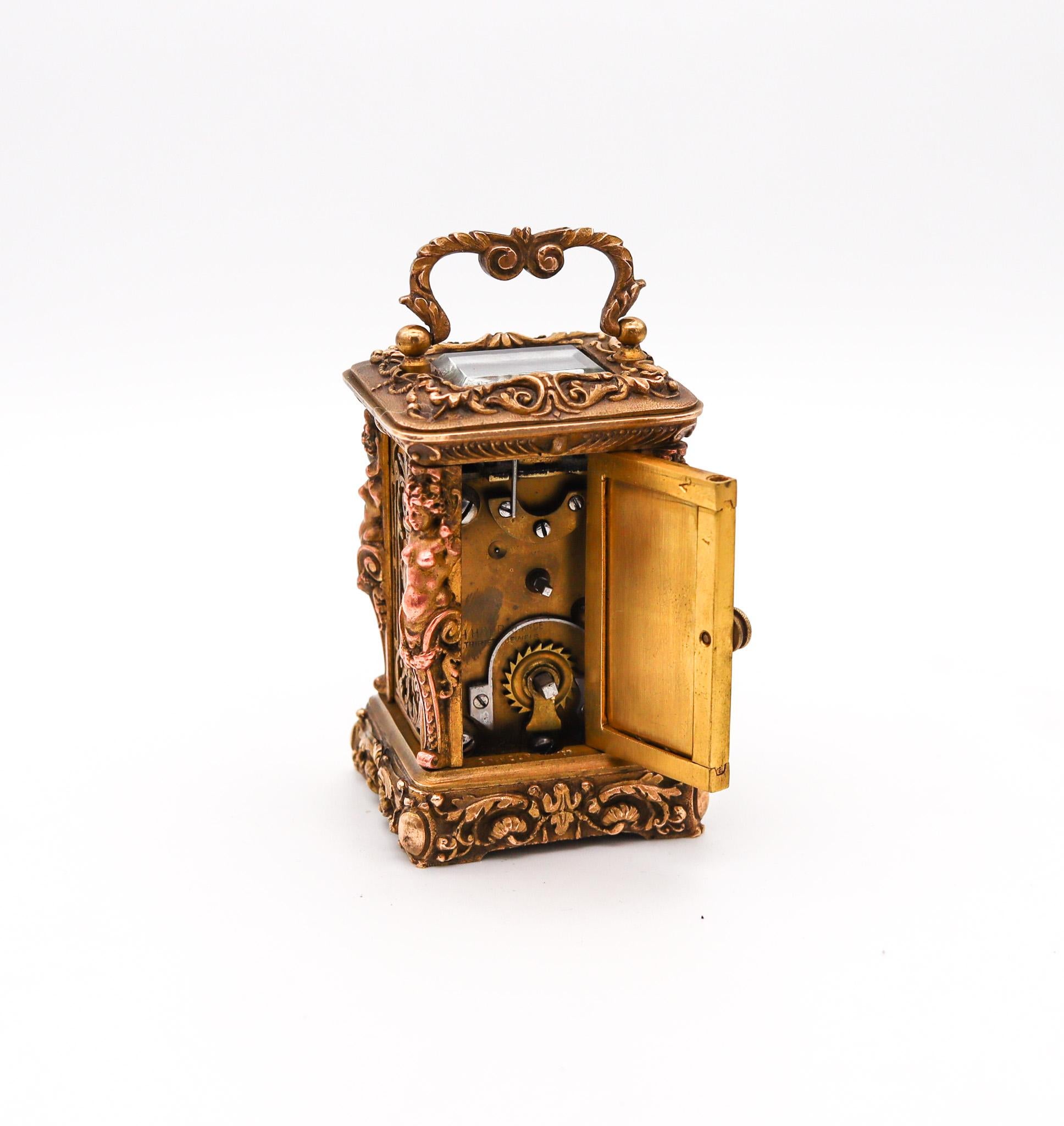 Charles Hour 1870 French Neo Classic Miniature Carriage Travel Clock Gilt Ormolu 4