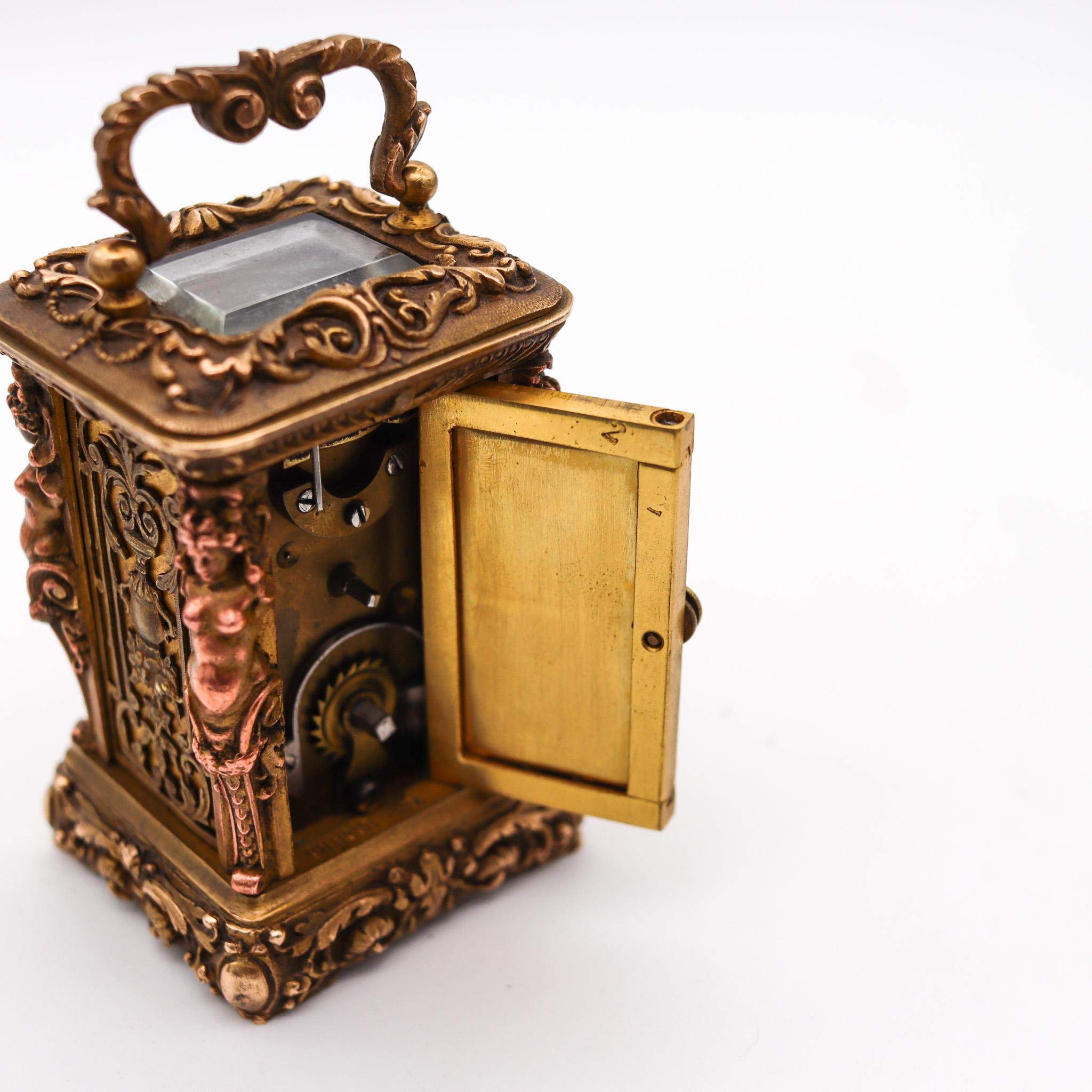 Charles Hour 1870 French Neo Classic Miniature Carriage Travel Clock Gilt Ormolu 5