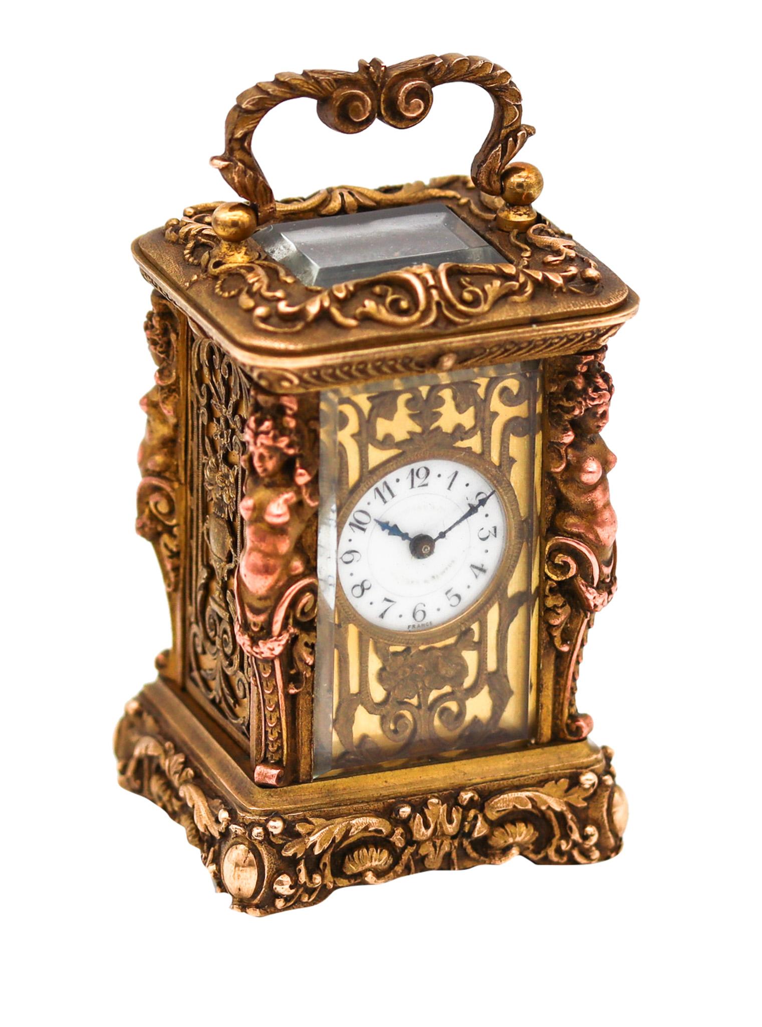 Charles Hour 1870 French Neo Classic Miniature Carriage Travel Clock Gilt Ormolu 7
