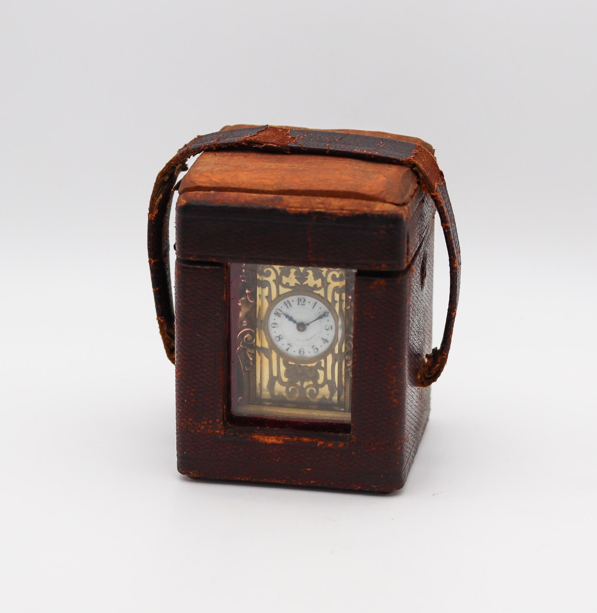 Charles Hour 1870 French Neo Classic Miniature Carriage Travel Clock Gilt Ormolu 8
