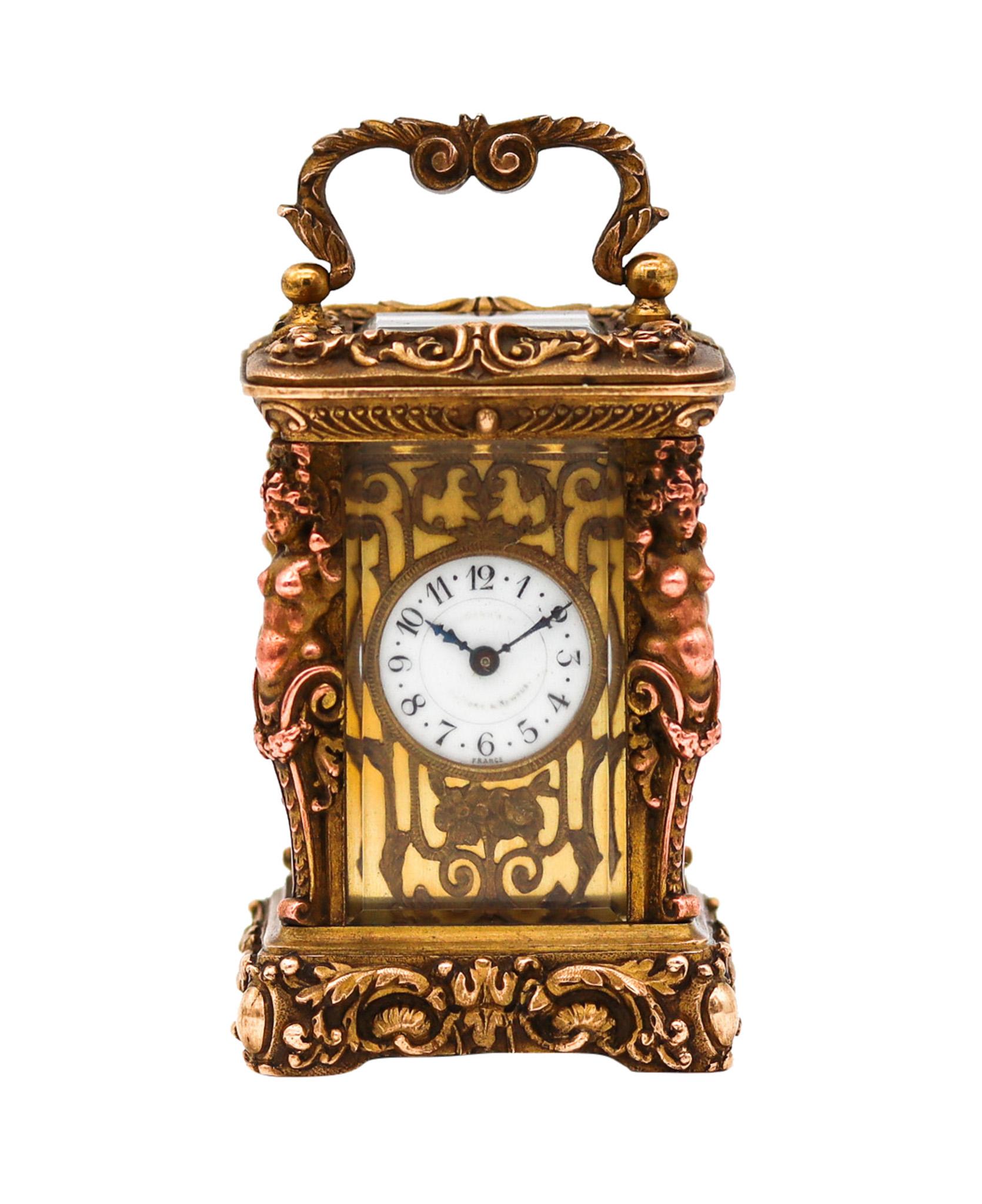 Neoclassical Charles Hour 1870 French Neo Classic Miniature Carriage Travel Clock Gilt Ormolu