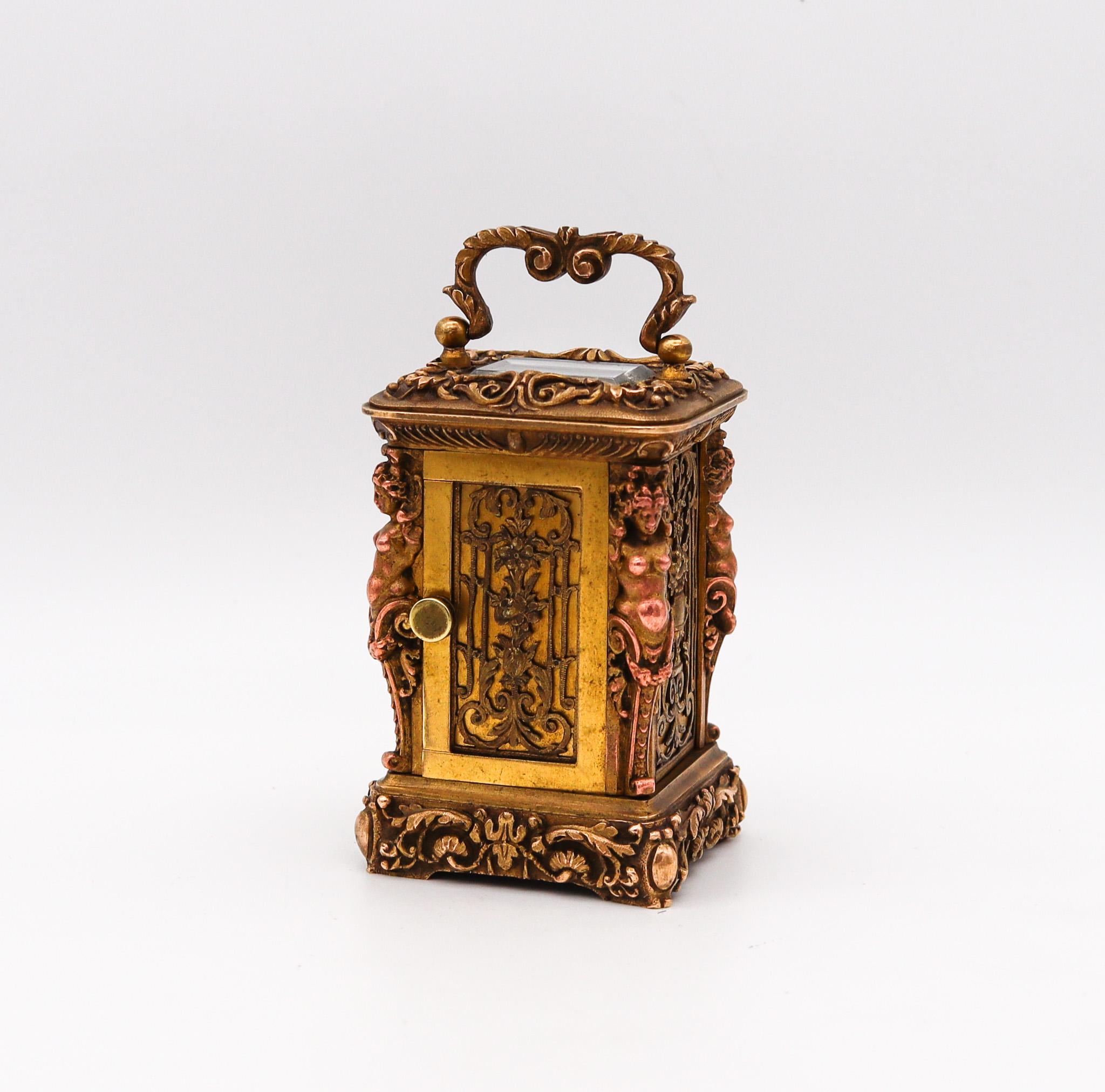 Charles Hour 1870 French Neo Classic Miniature Carriage Travel Clock Gilt Ormolu In Excellent Condition In Miami, FL