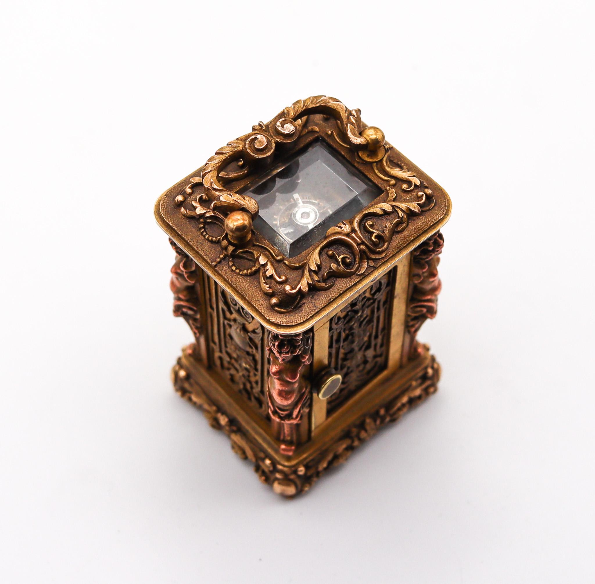 19th Century Charles Hour 1870 French Neo Classic Miniature Carriage Travel Clock Gilt Ormolu