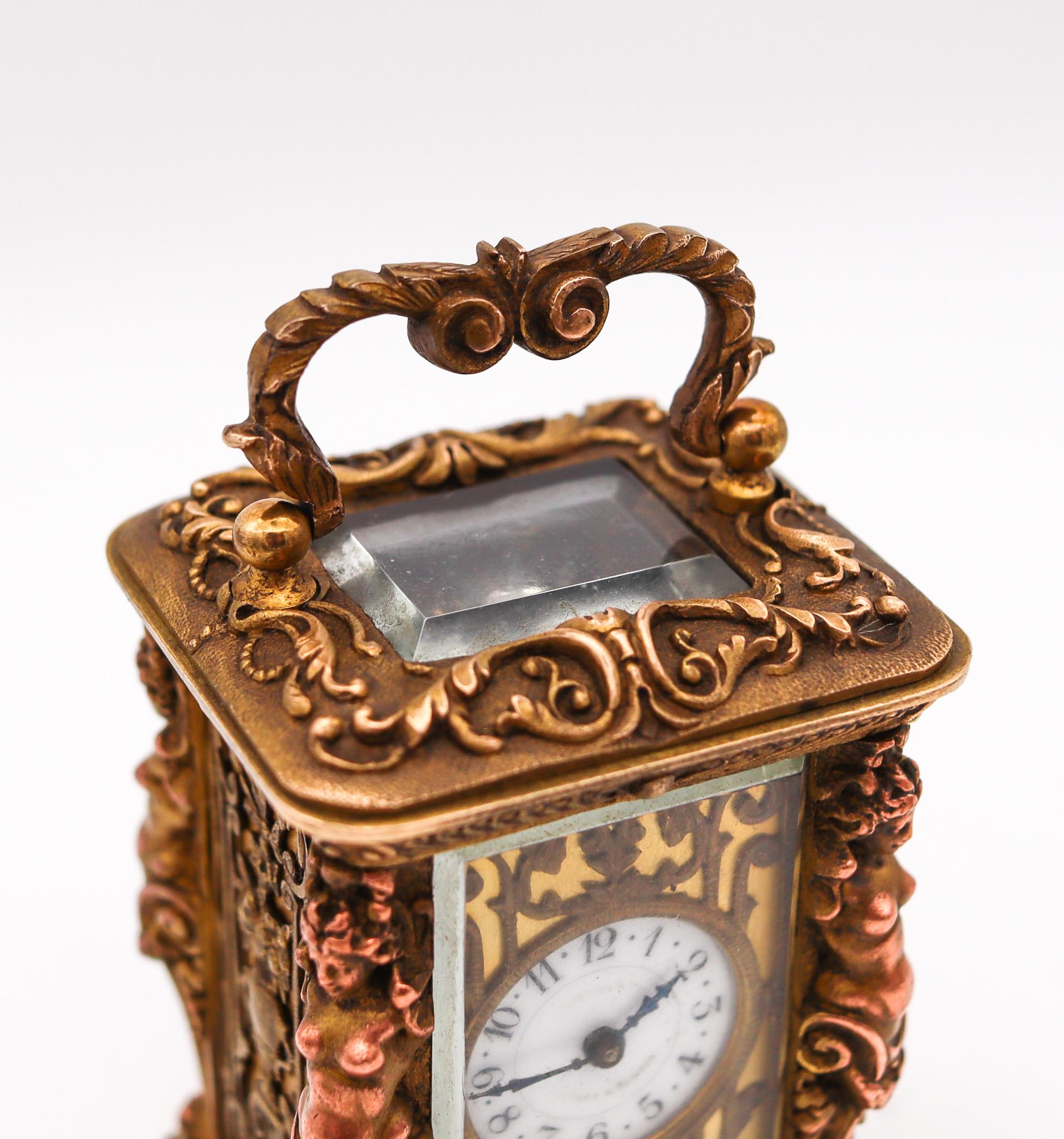 Charles Hour 1870 French Neo Classic Miniature Carriage Travel Clock Gilt Ormolu 1