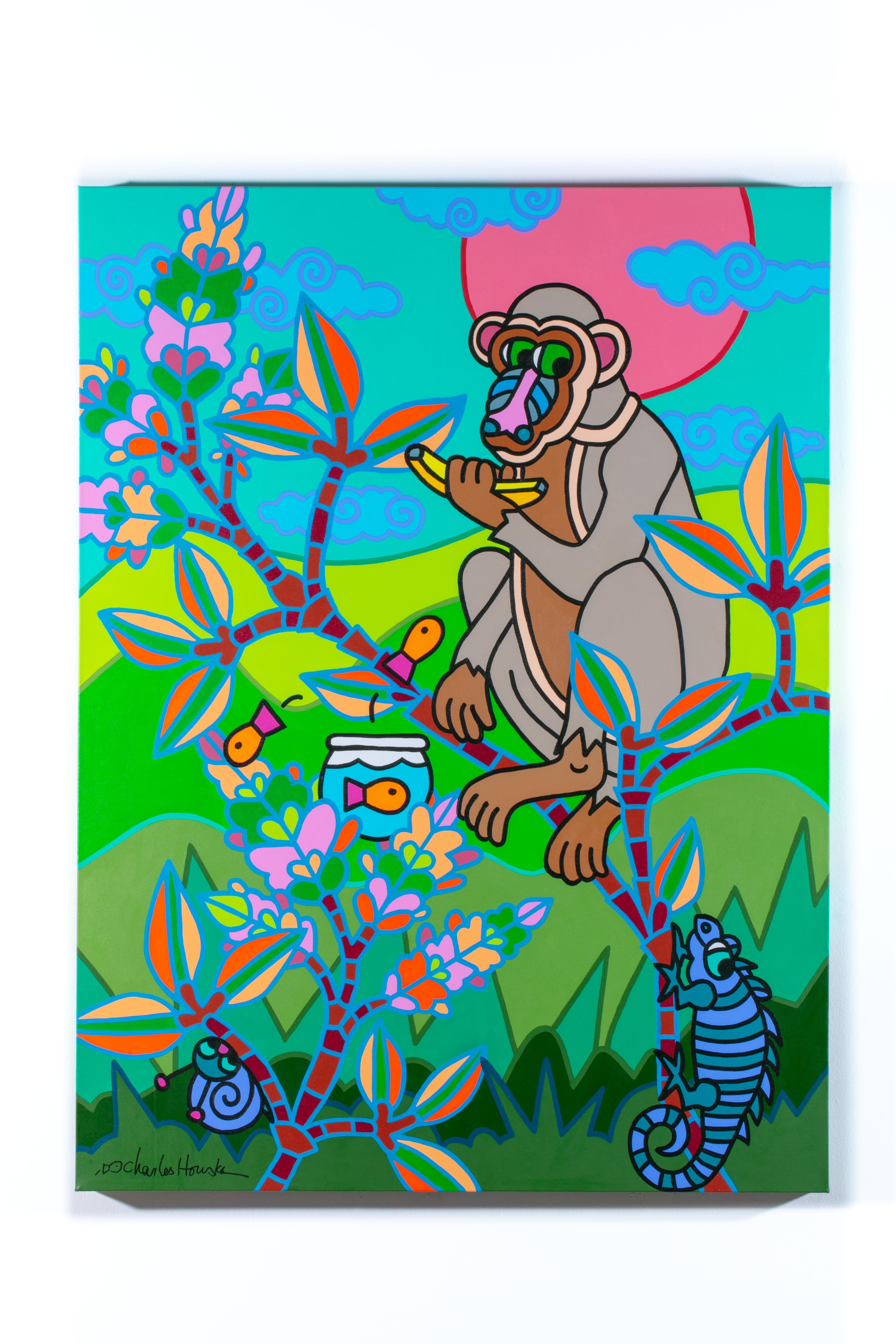 Charles Houska Animal Painting - Chinoiserie Jungle Party