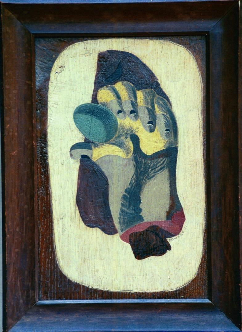 Surrealistisches Gemälde von Charles Houghton Howard  Stillleben mit Hand und Ei   