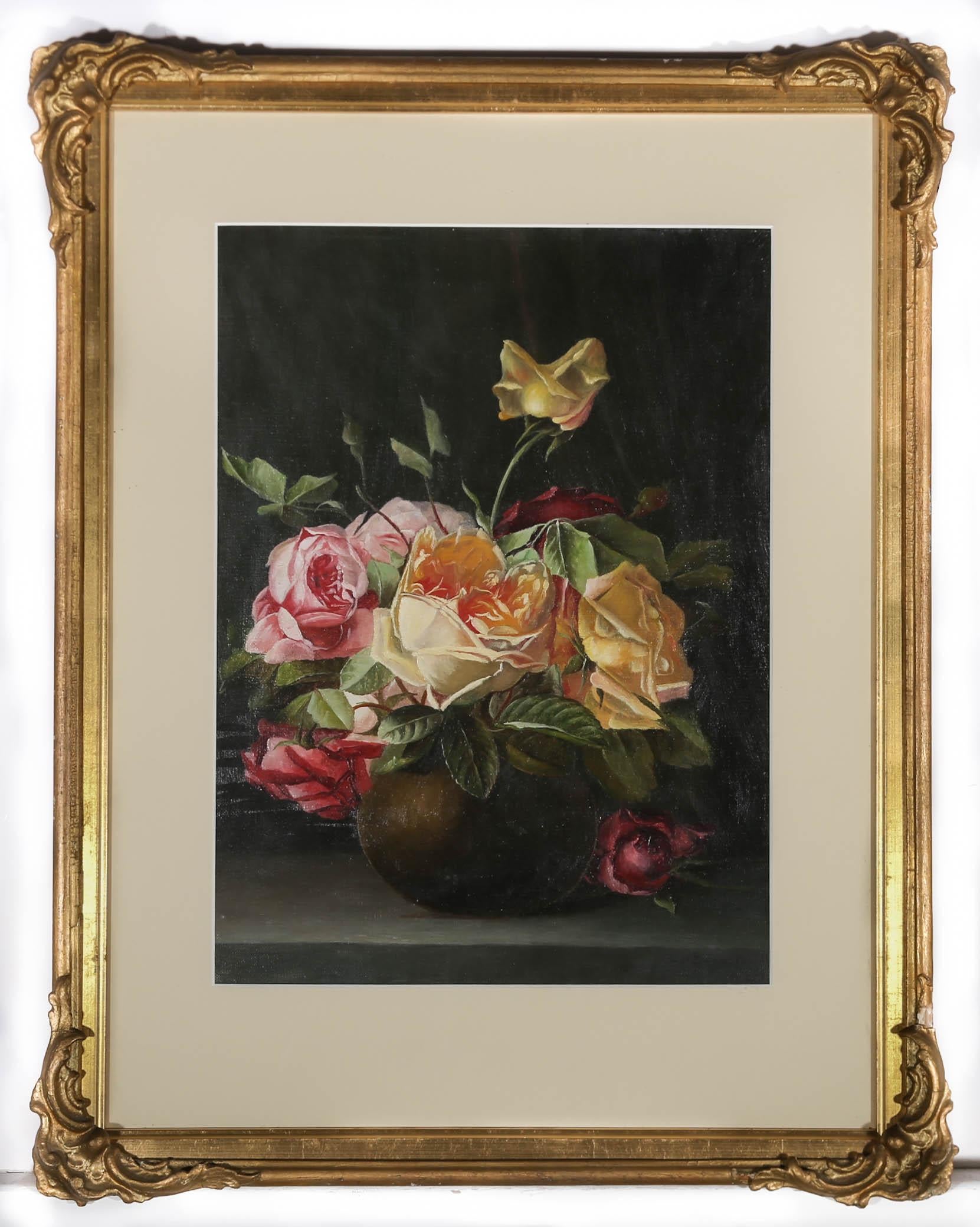 Charles Howson Bennett (1862-1940) - Huile encadrée, Roses dans un Vase 2