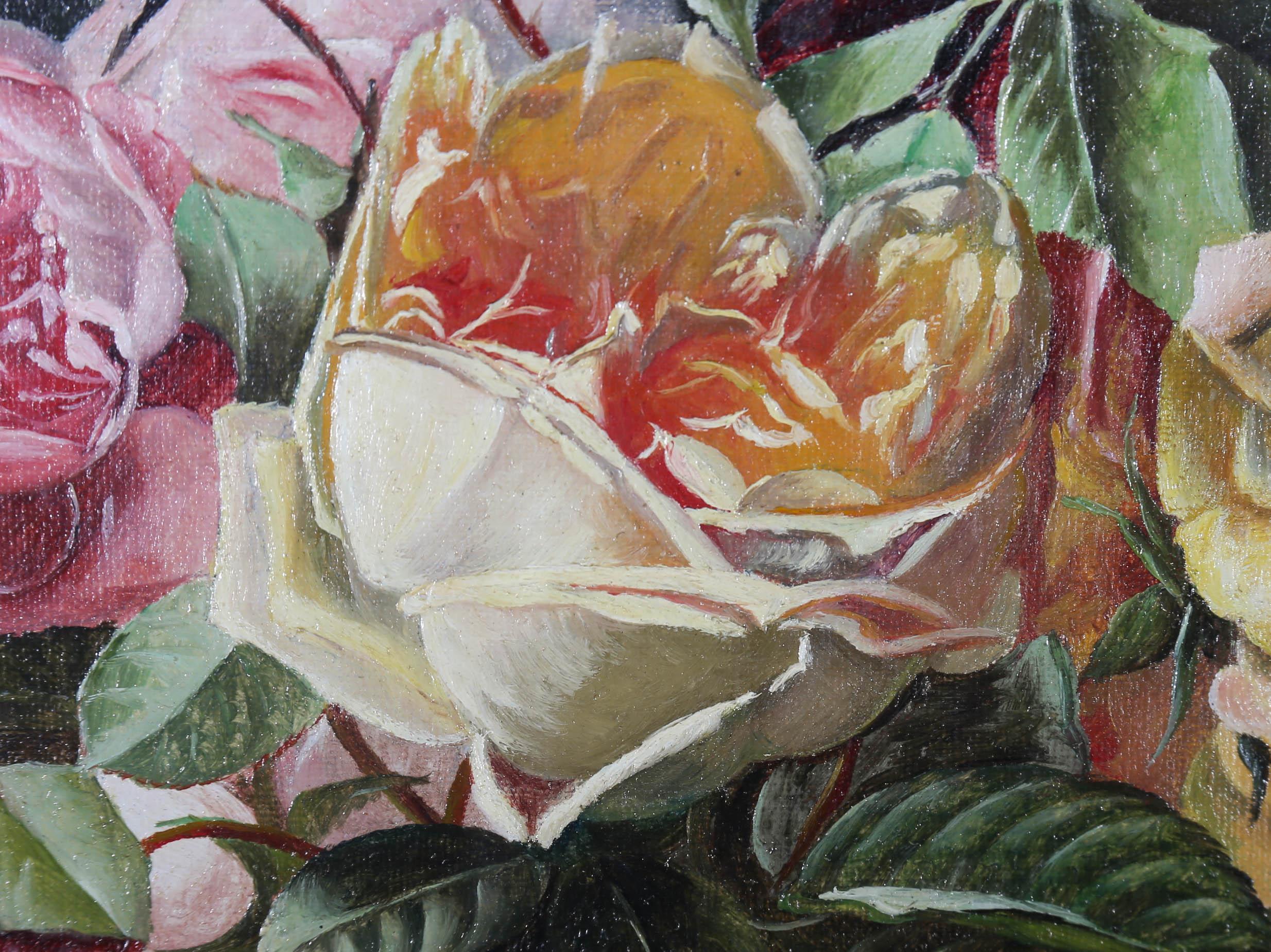 Charles Howson Bennett (1862-1940) - Huile encadrée, Roses dans un Vase 4
