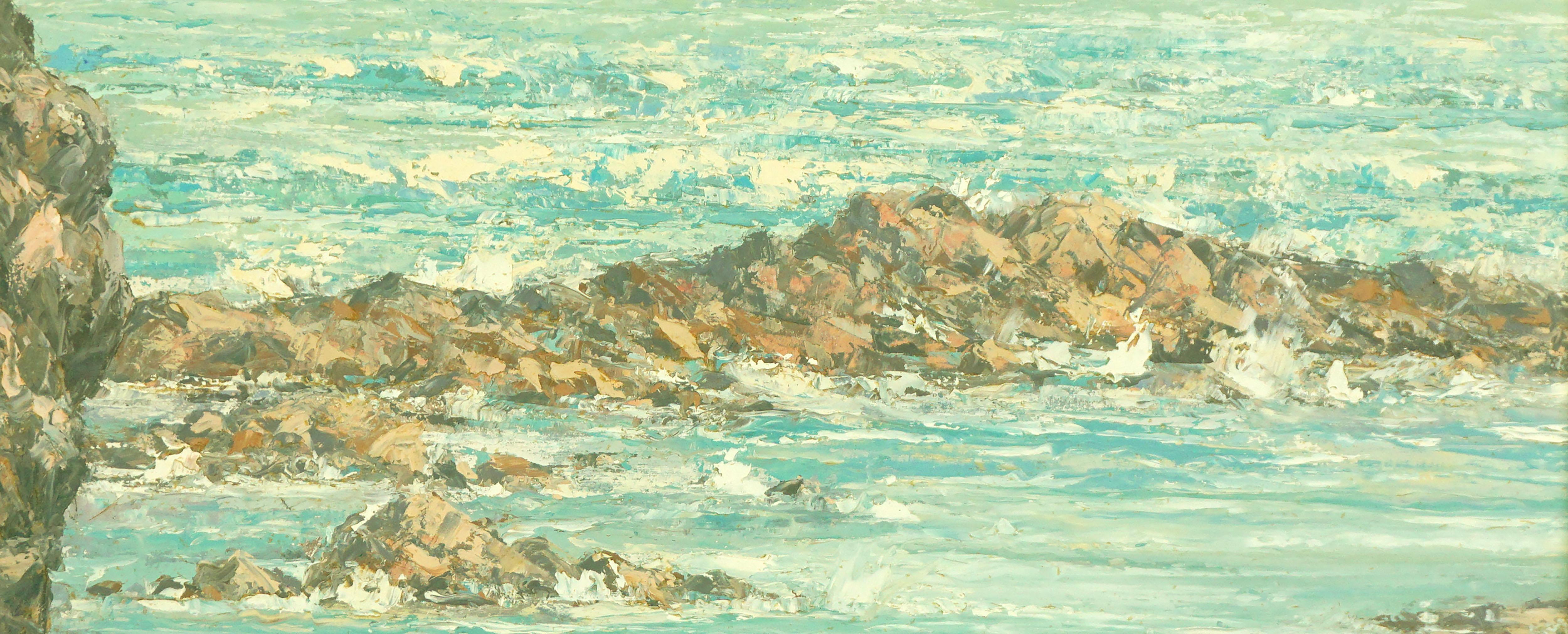 Mediados de siglo Monasterio Playa Carmel California Pintura al óleo impresionista - Landscape Painting Marrón de Charles Hulett