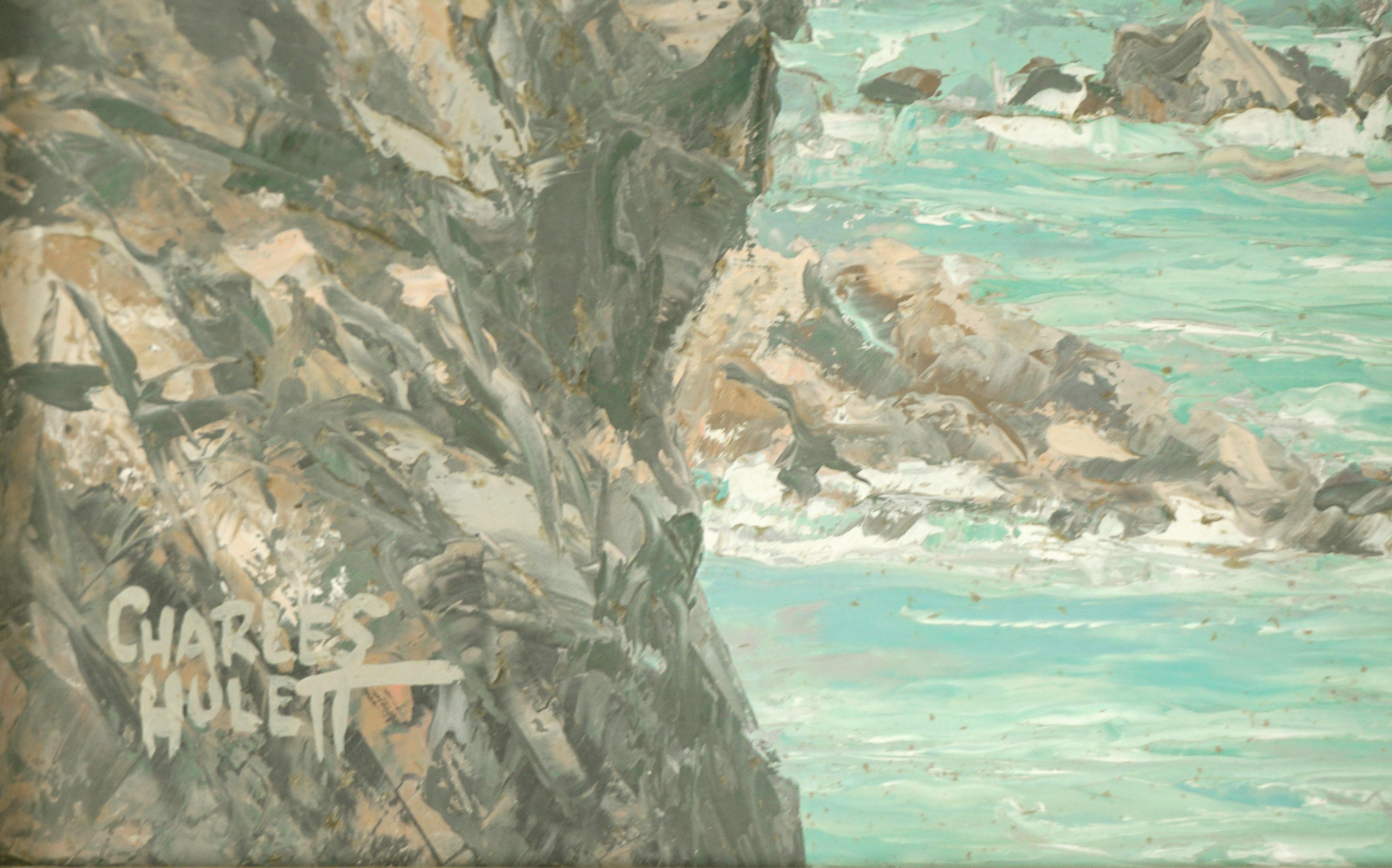 Mediados de siglo Monasterio Playa Carmel California Pintura al óleo impresionista en venta 1