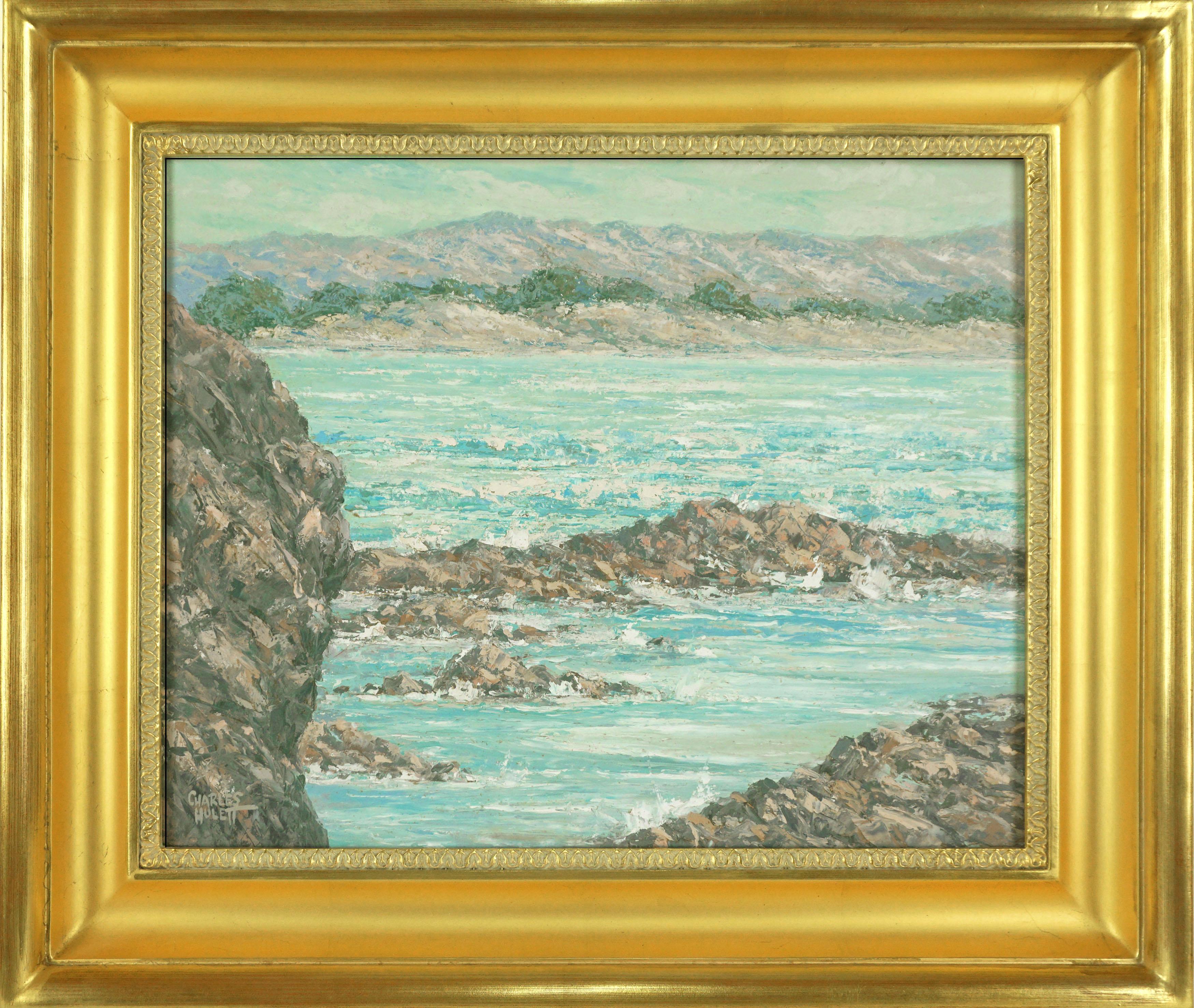 Charles Hulett Landscape Painting - Mid Century Monastery Beach Carmel California Impressionist Oil Painting 