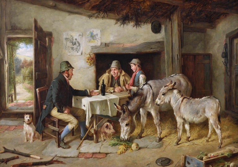 Charles Hunt Jr 19th Century Genre Oil Painting Of Figures In A