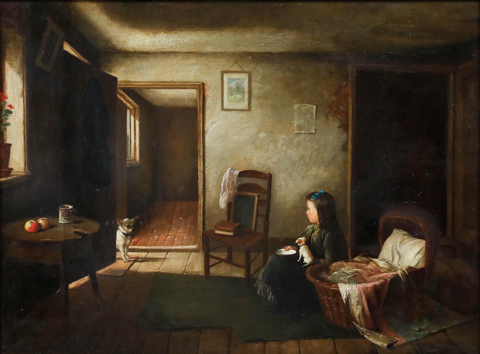 Charles Hunt Jr (1829-1900) - Olio del 1882, Il visitatore curioso - Painting di Charles Hunt Jnr