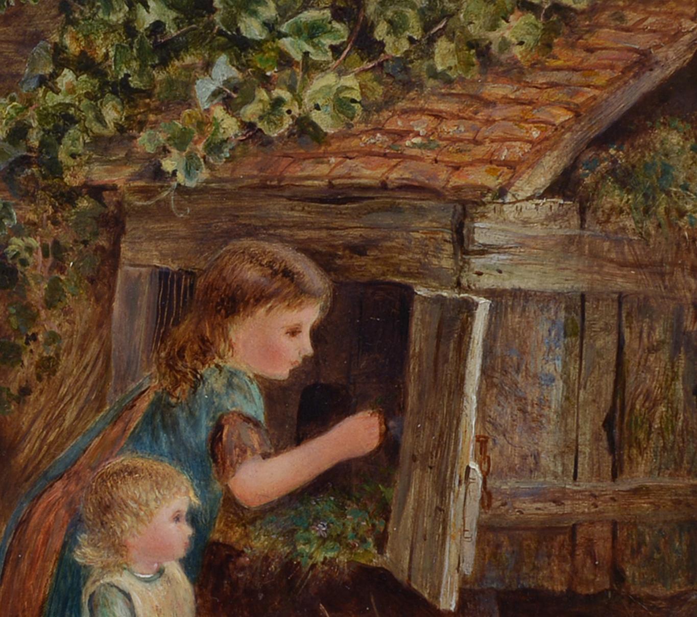 The Rabbit Hutch, Charles Hunt, Jr, Britisch, Kinder, Tiere (Realismus), Painting, von Charles Hunt Jnr