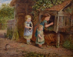 Antique The Rabbit Hutch, Charles Hunt, Jr, British, Children, Animals