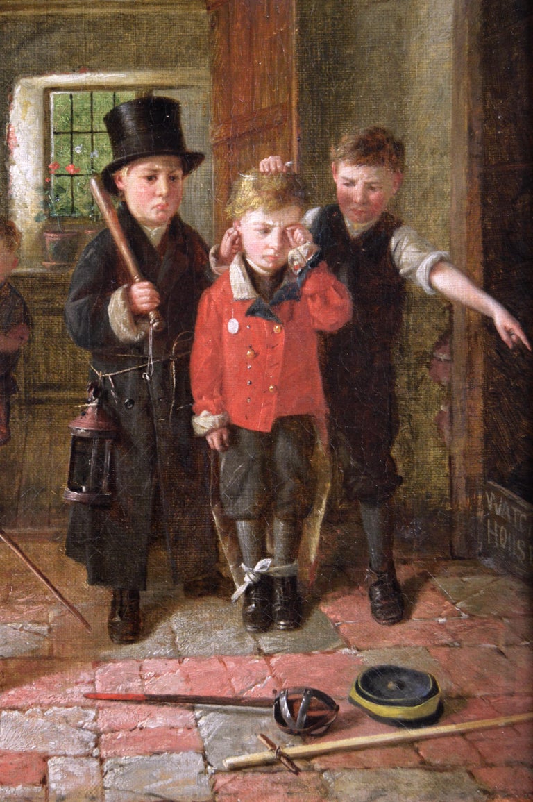 Charles Hunt 19th Century genre oil painting of children playing For