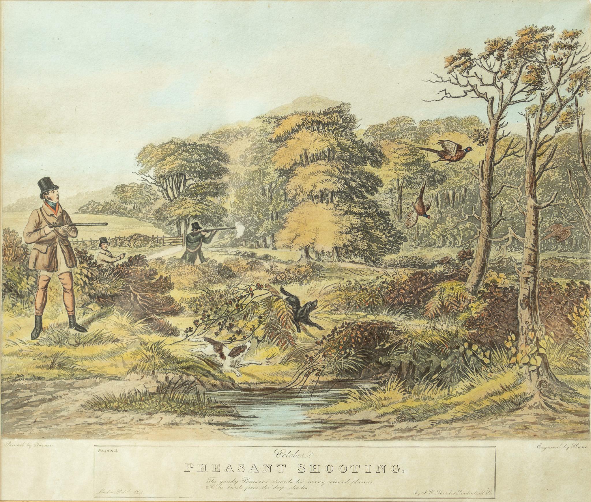 "Pheasant Hunting" 19th Century Etching - Print by Charles Hunt
