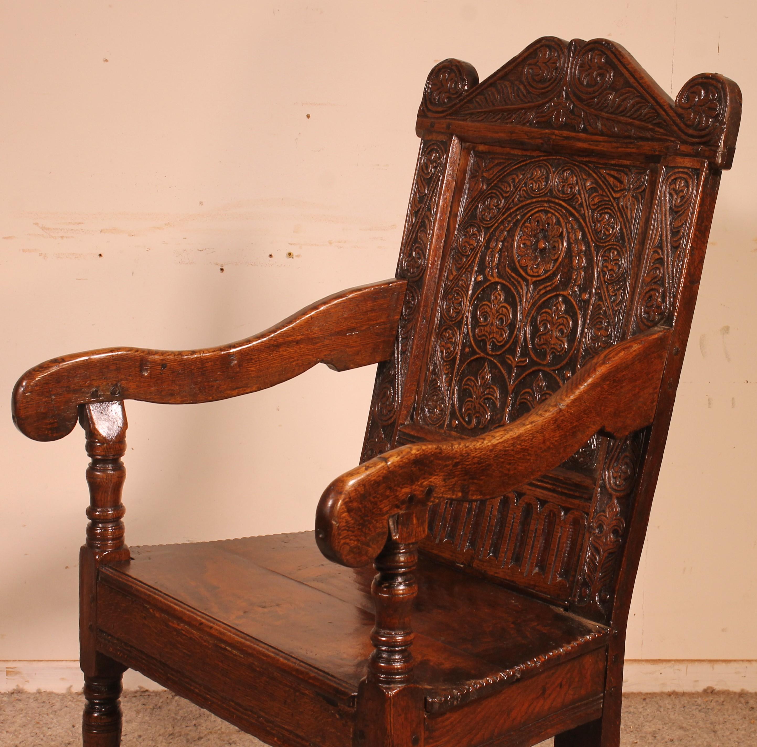 Charles I Joined Oak Armchair - Early 17th Century For Sale 4