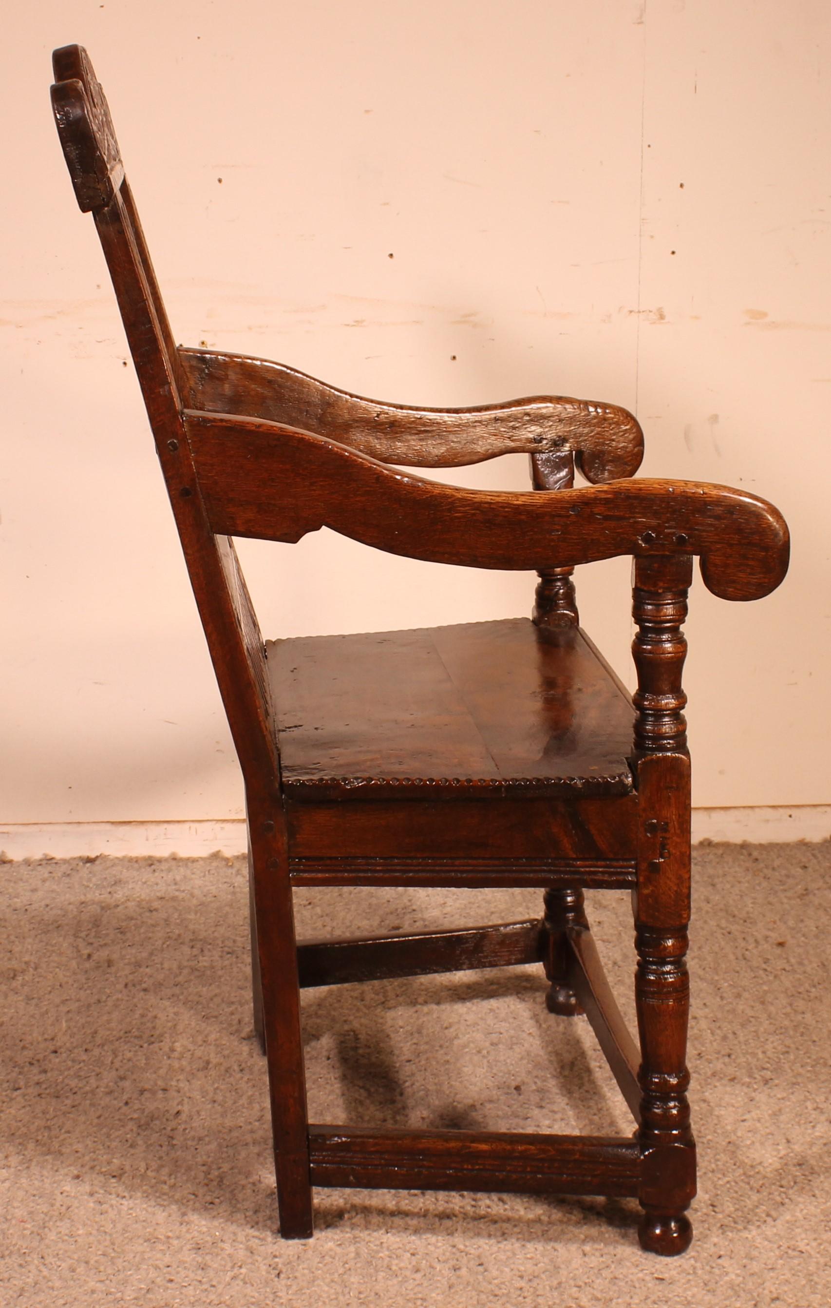 Charles I Joined Oak Armchair - Early 17th Century For Sale 8
