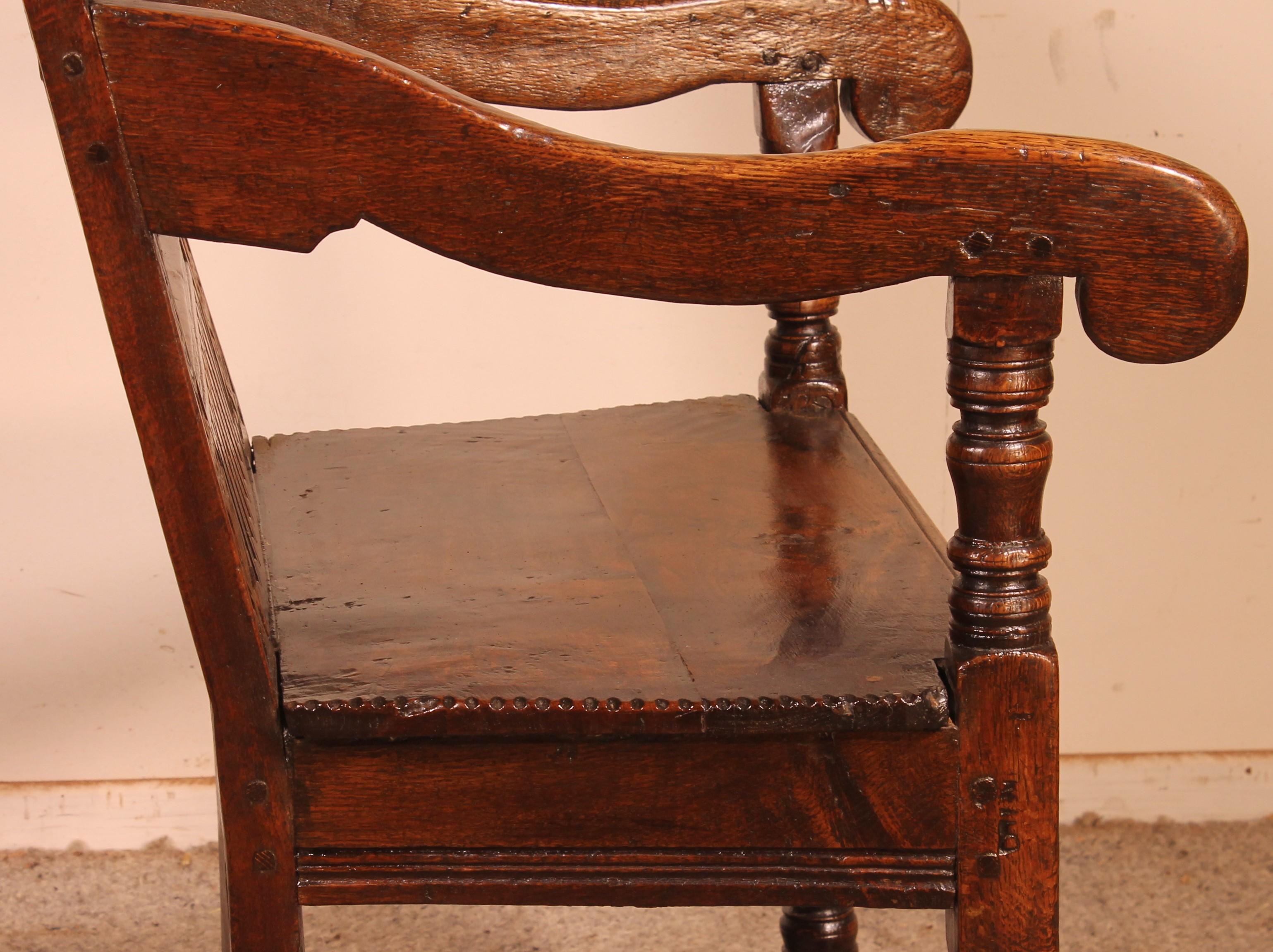 Charles I Joined Oak Armchair - Early 17th Century For Sale 9