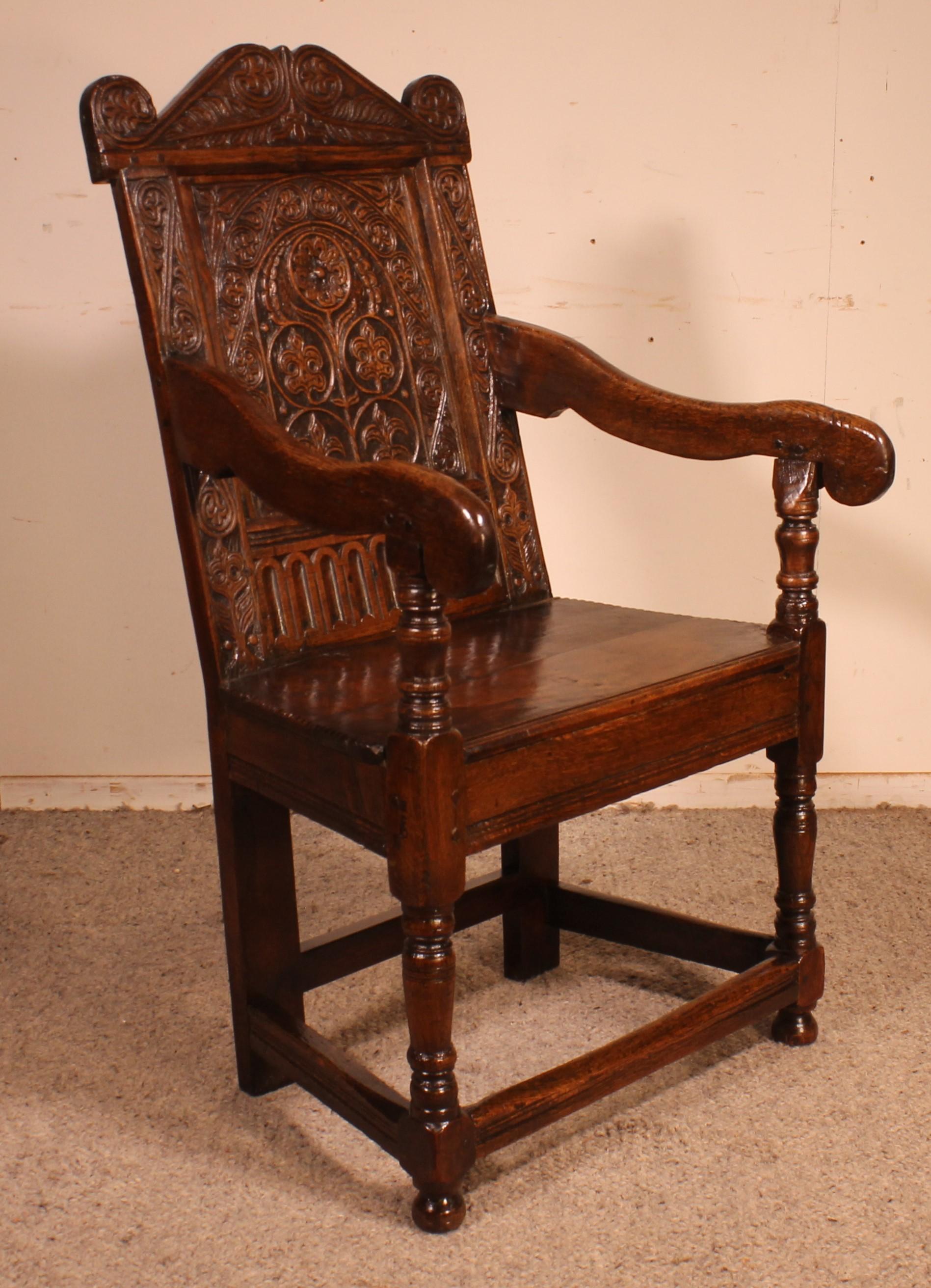 Charles I Joined Oak Armchair - Early 17th Century For Sale 10