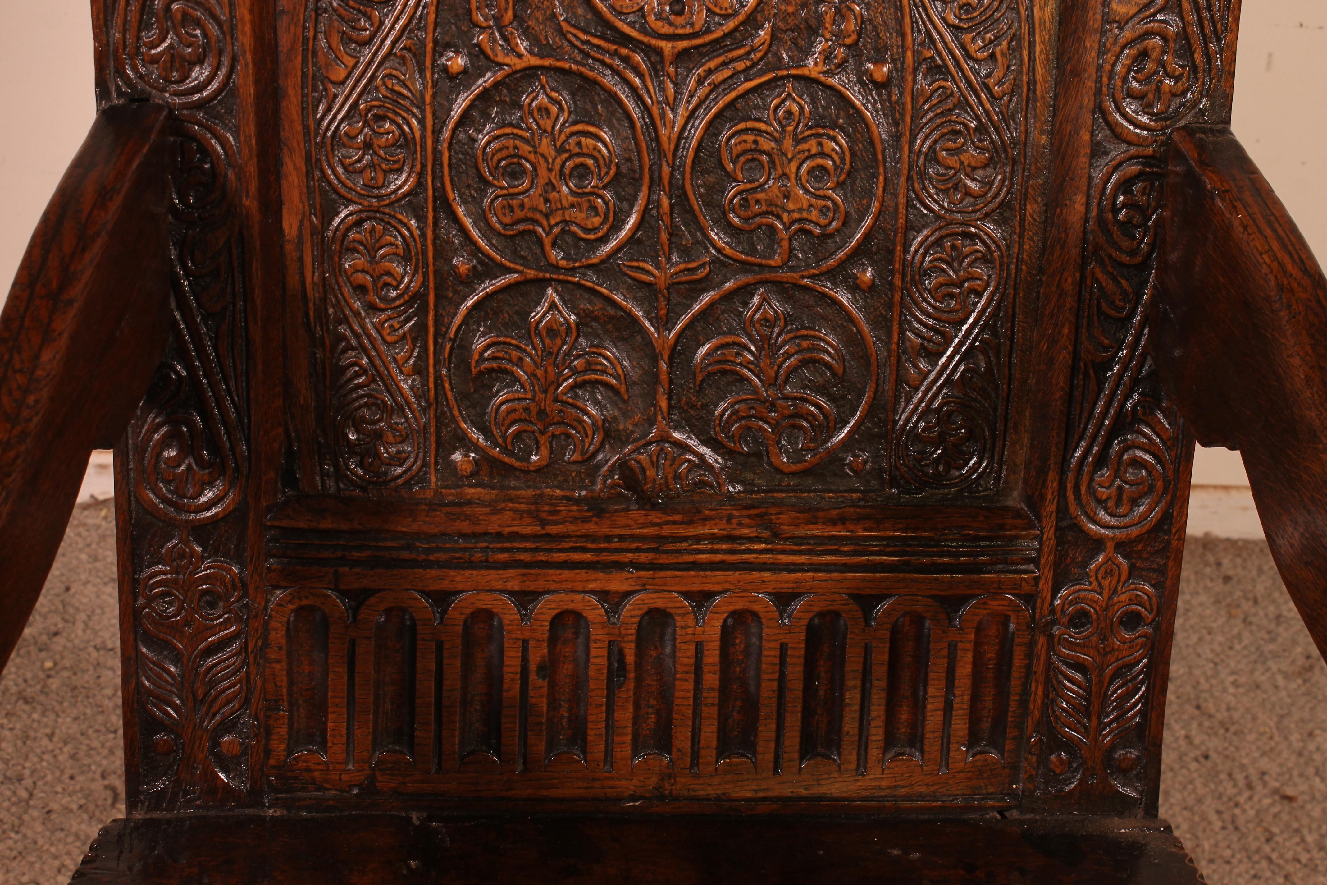 18th Century and Earlier Charles I Joined Oak Armchair - Early 17th Century For Sale