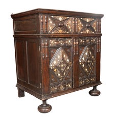 Charles I Oak And Mother Of Pearl Inlaid Cabinet