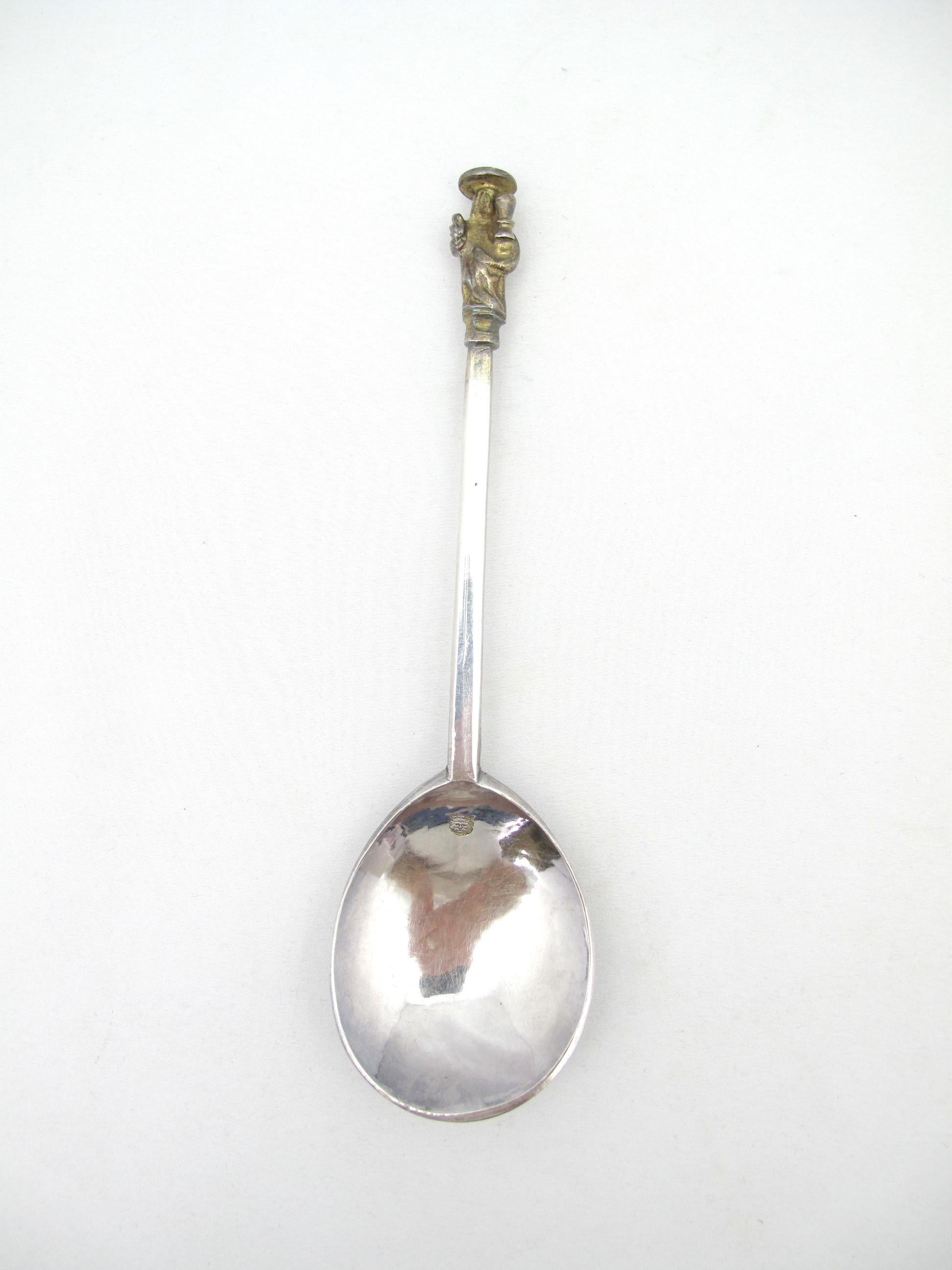 British Charles I Parcel-Gilt Silver Apostle Spoon, 1628, The Master Christ For Sale