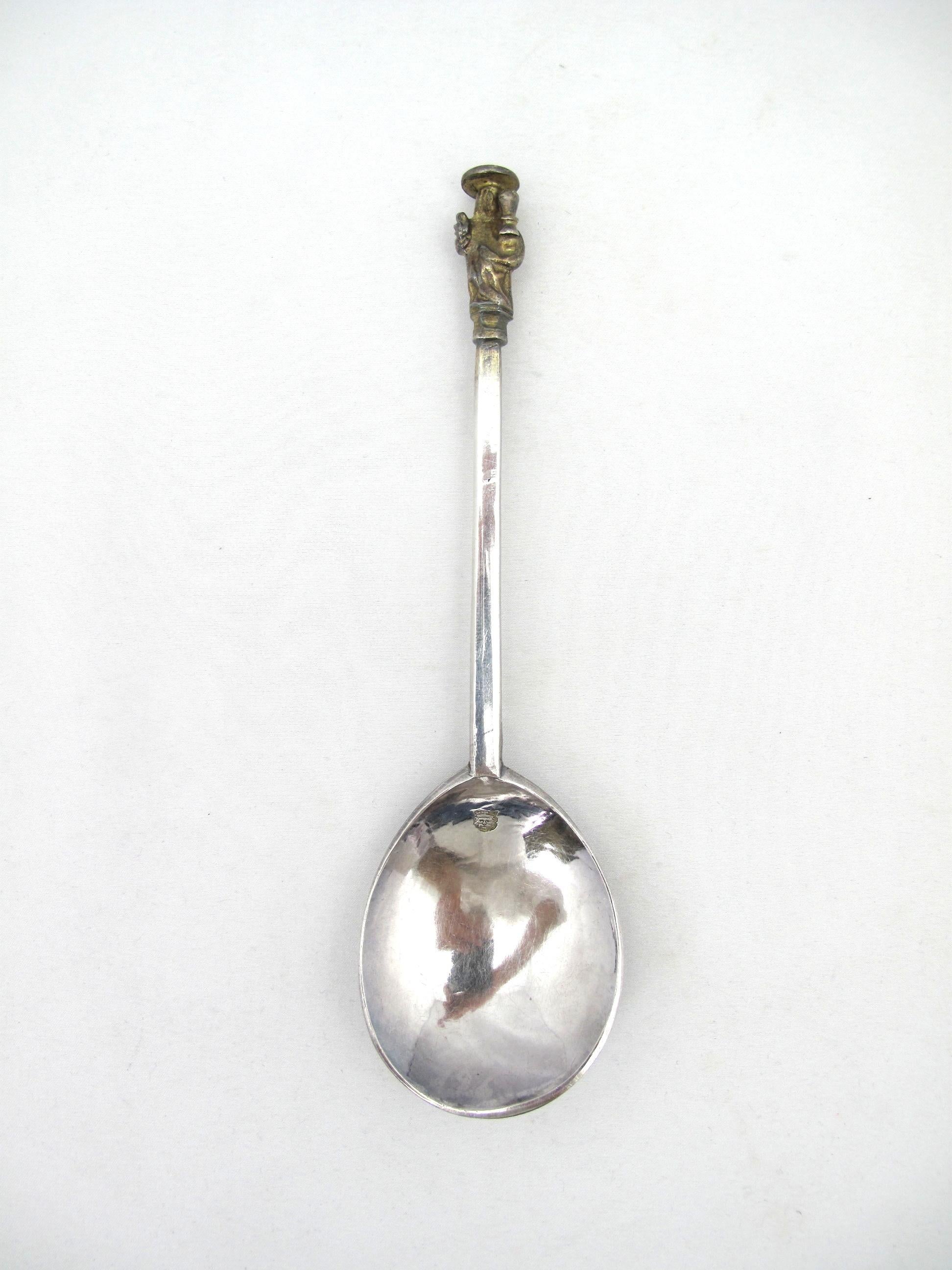 Early 17th Century Charles I Parcel-Gilt Silver Apostle Spoon, 1628, The Master Christ For Sale